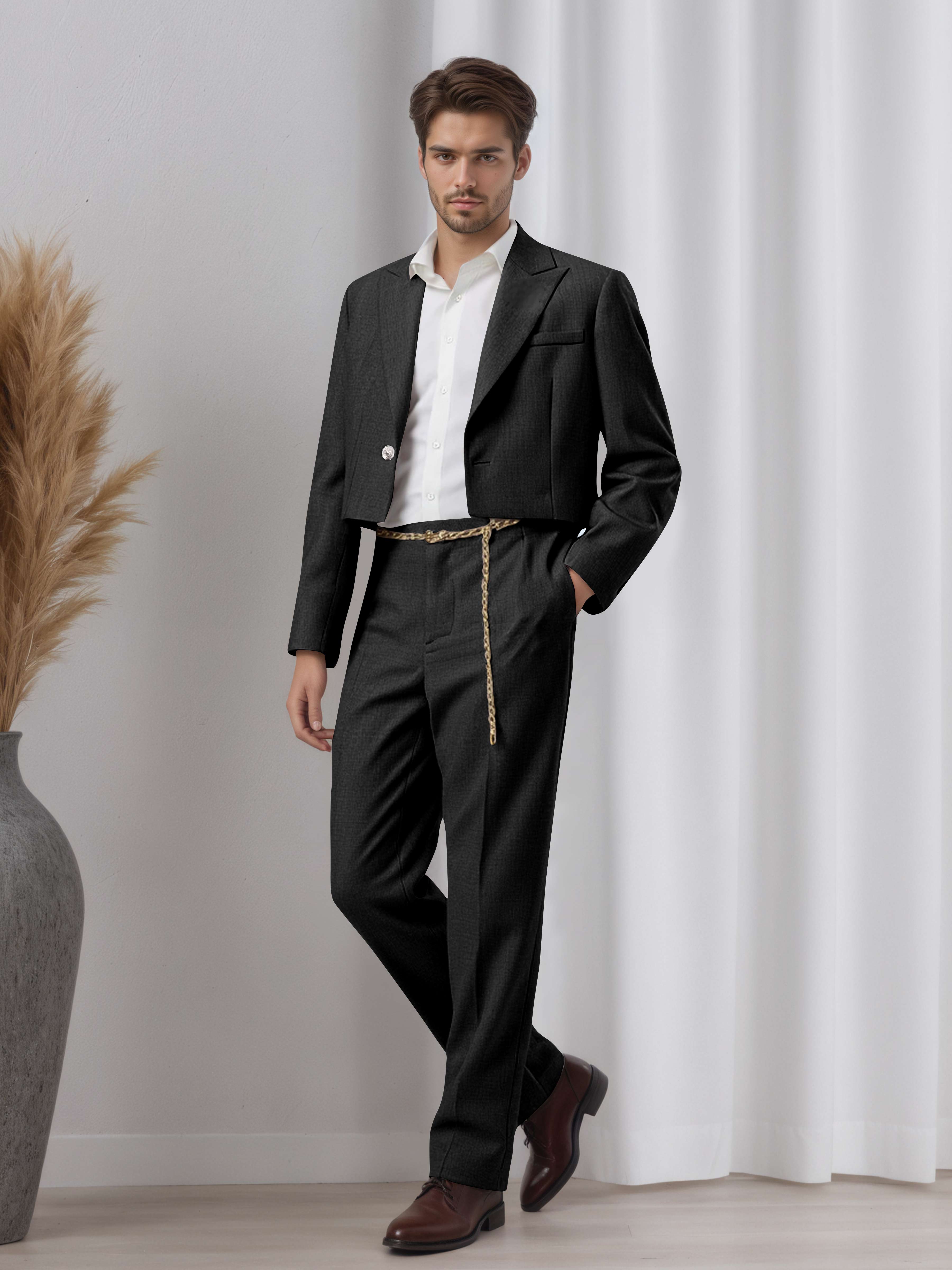 Artistic Short Blazer Men's 2 Pieces Peak Lapel Suit for Wedding Prom & Daily Style