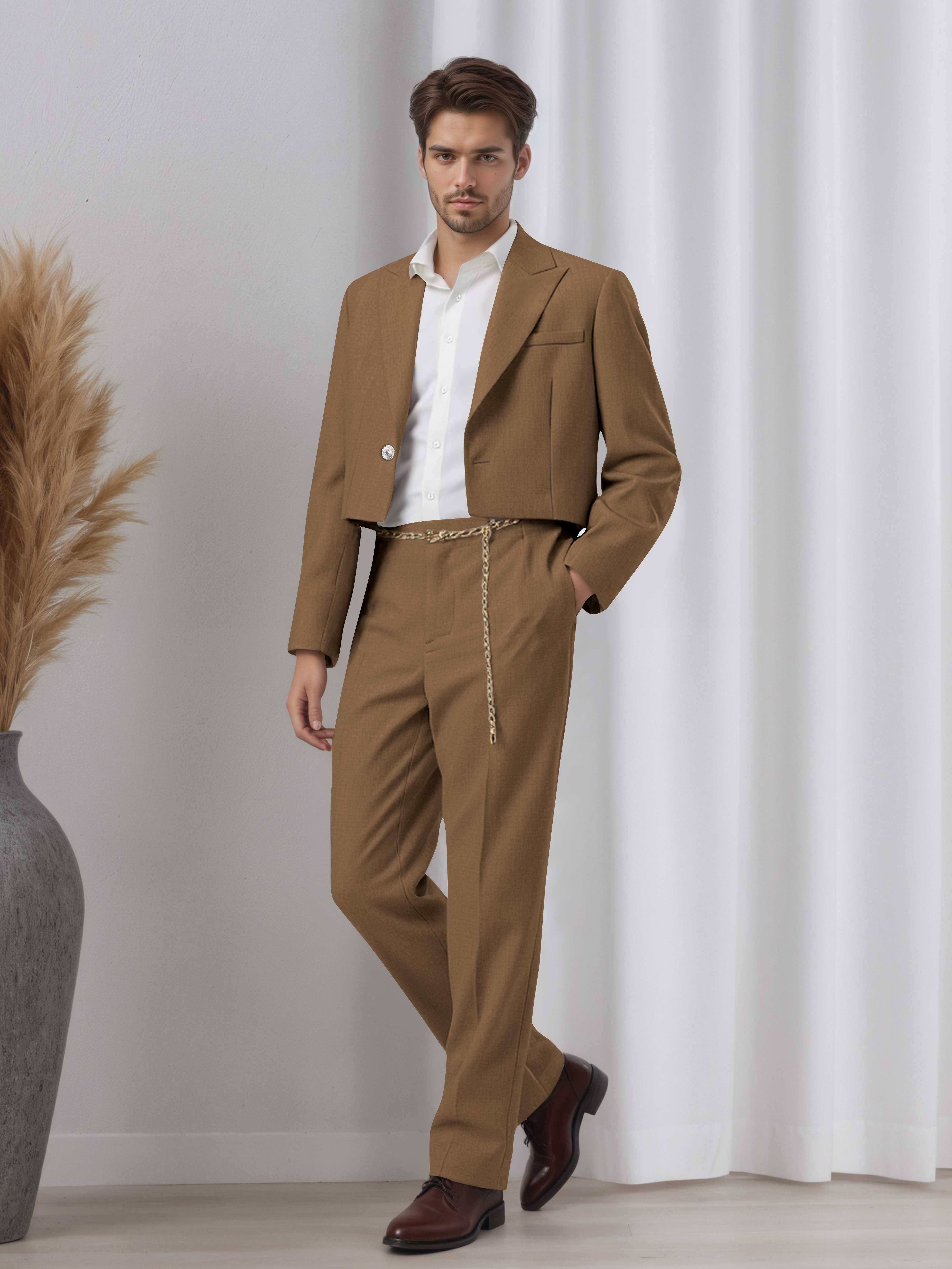 Artistic Short Blazer Men's 2 Pieces Peak Lapel Suit for Wedding Prom & Daily Style