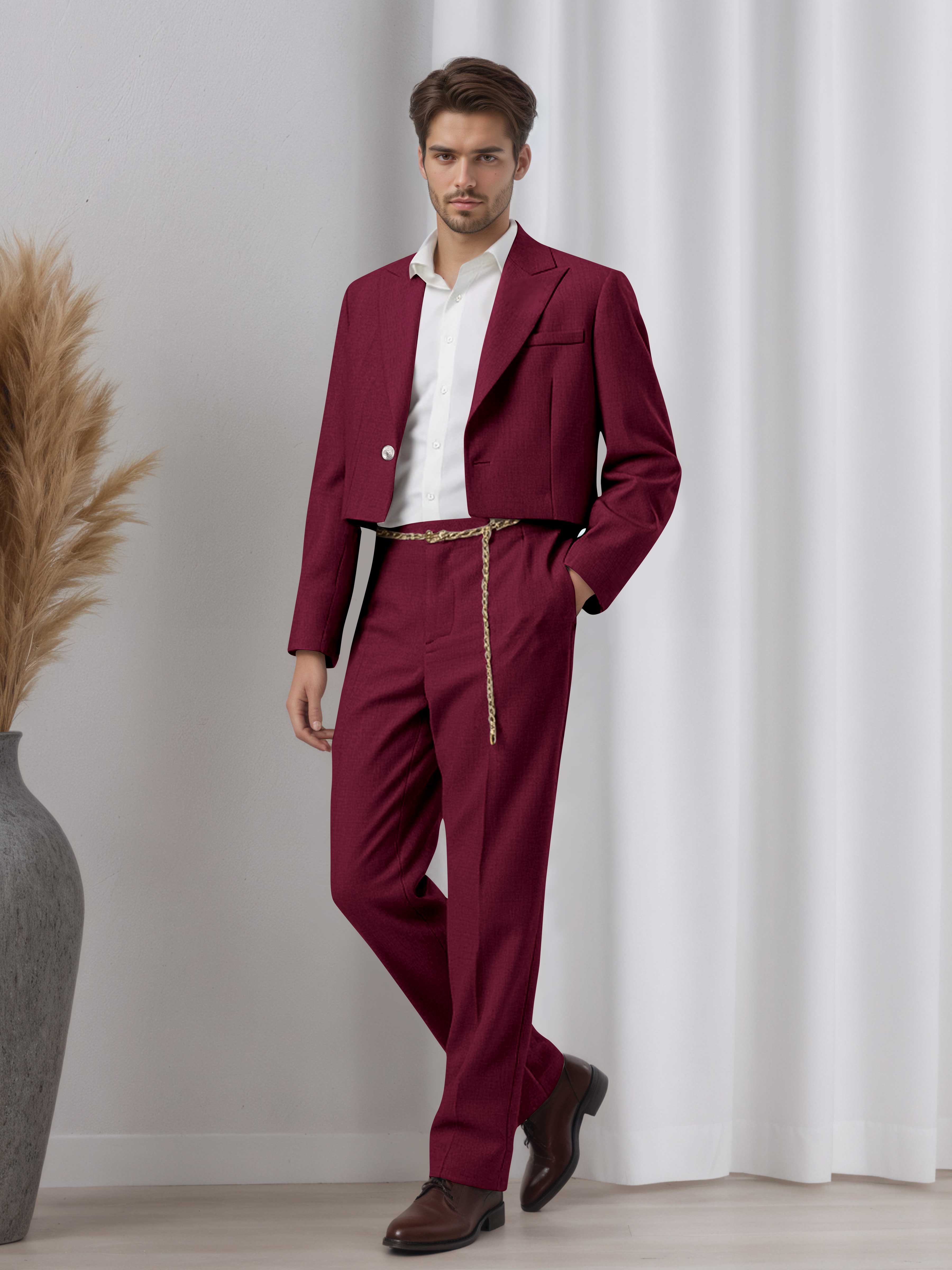 Artistic Short Blazer Men's 2 Pieces Peak Lapel Suit for Wedding Prom & Daily Style