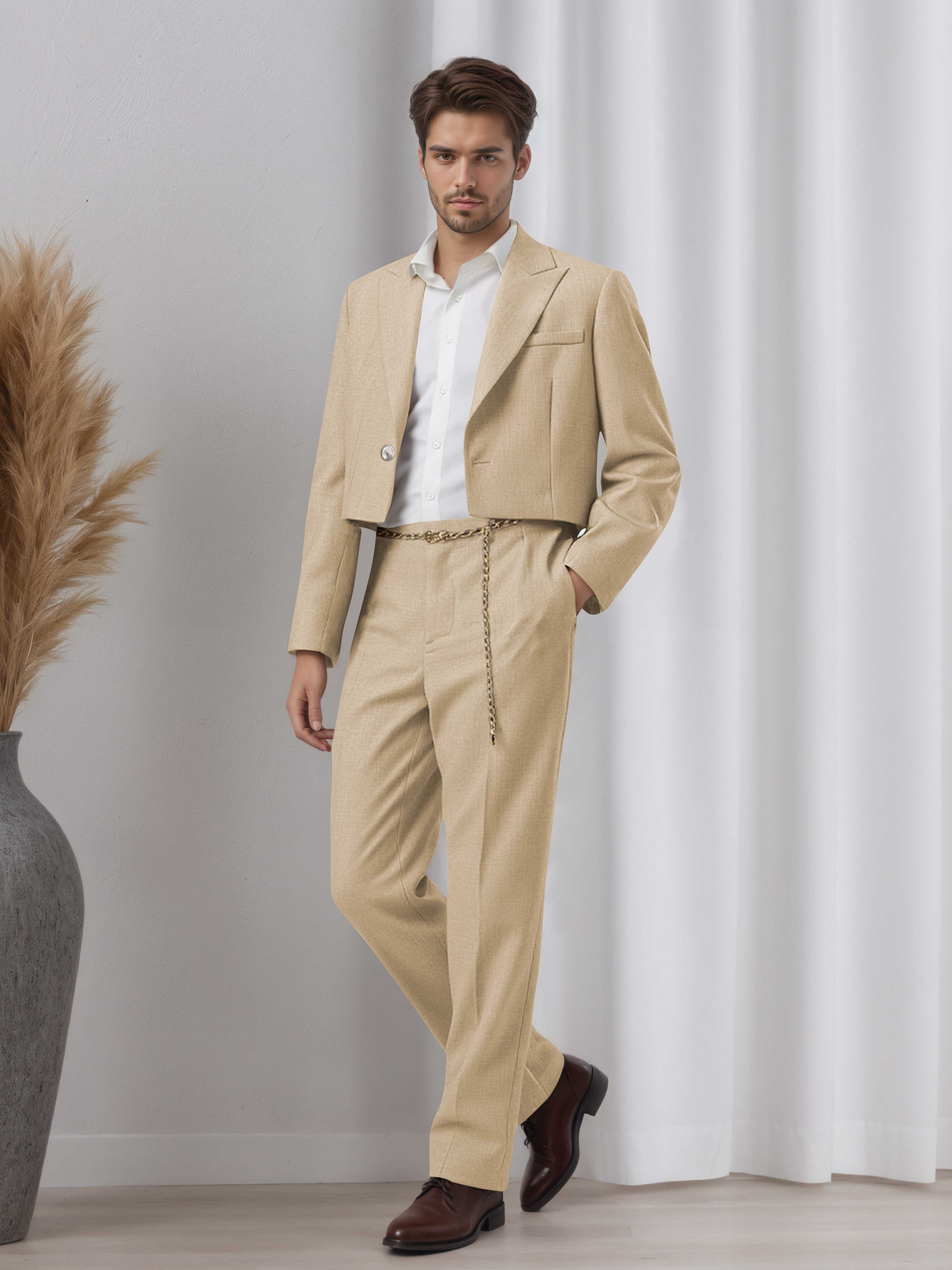 Artistic Short Blazer Men's 2 Pieces Peak Lapel Suit for Wedding Prom & Daily Style