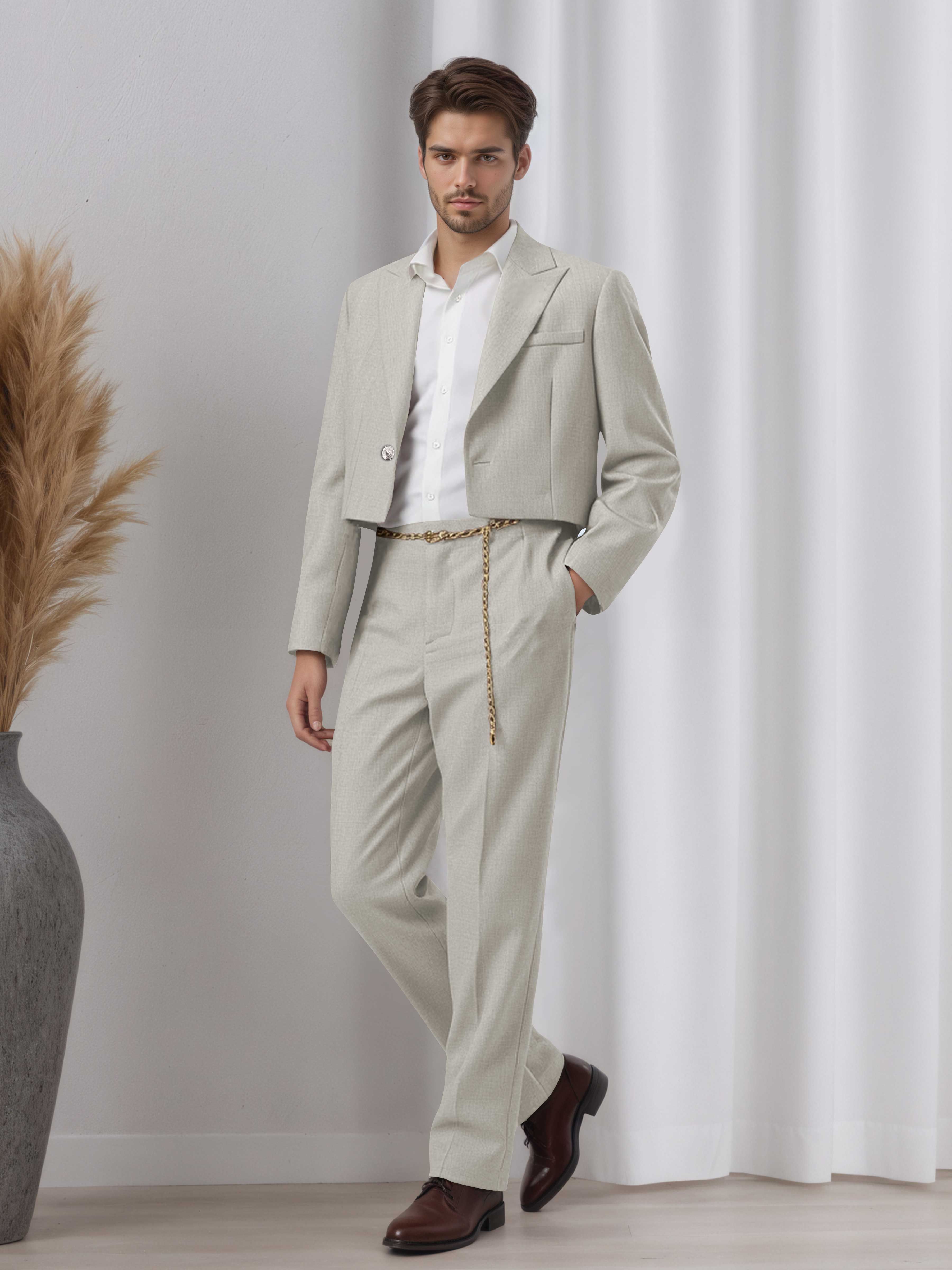 Artistic Short Blazer Men's 2 Pieces Peak Lapel Suit for Wedding Prom & Daily Style