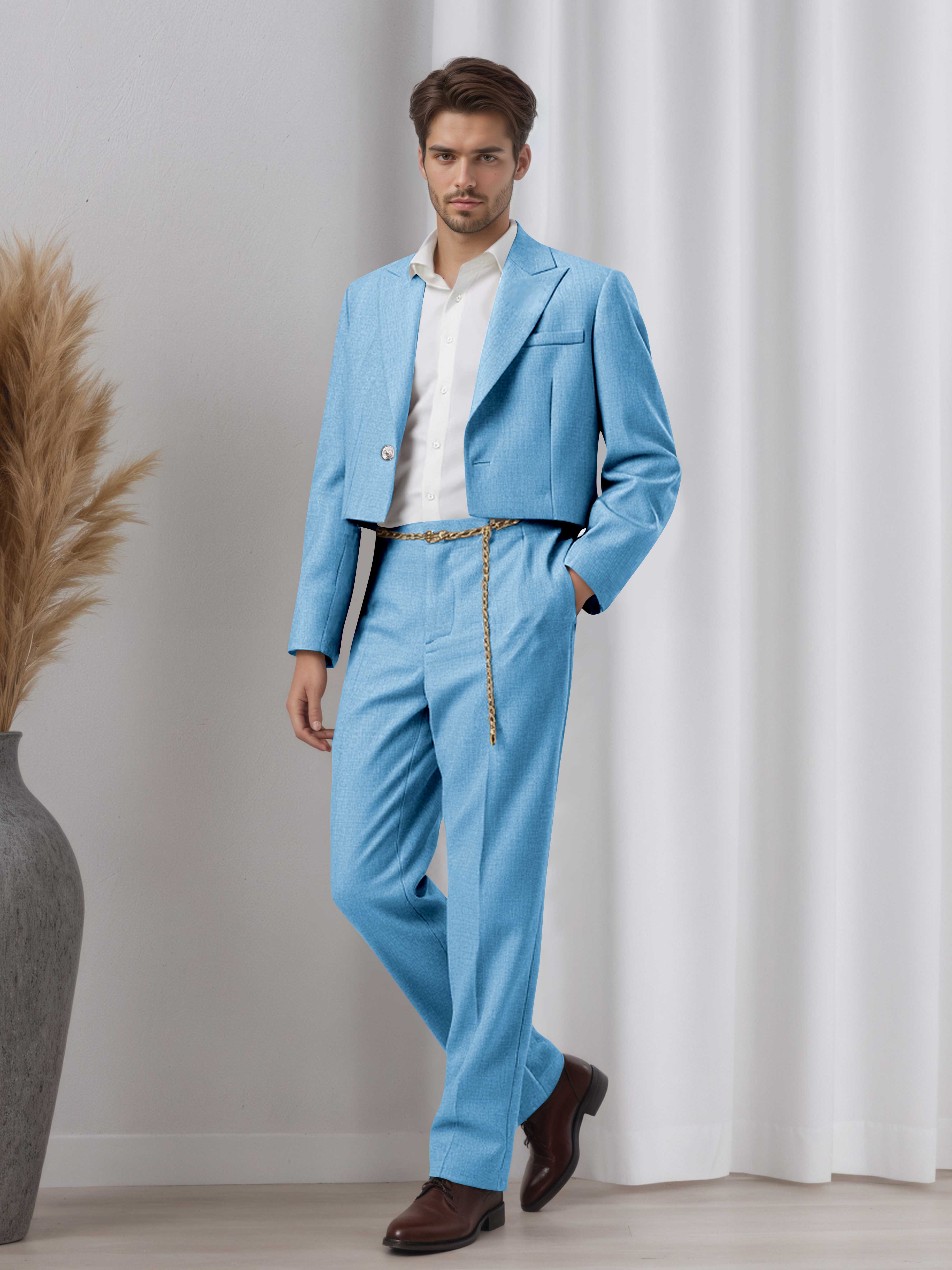 Artistic Short Blazer Men's 2 Pieces Peak Lapel Suit for Wedding Prom & Daily Style