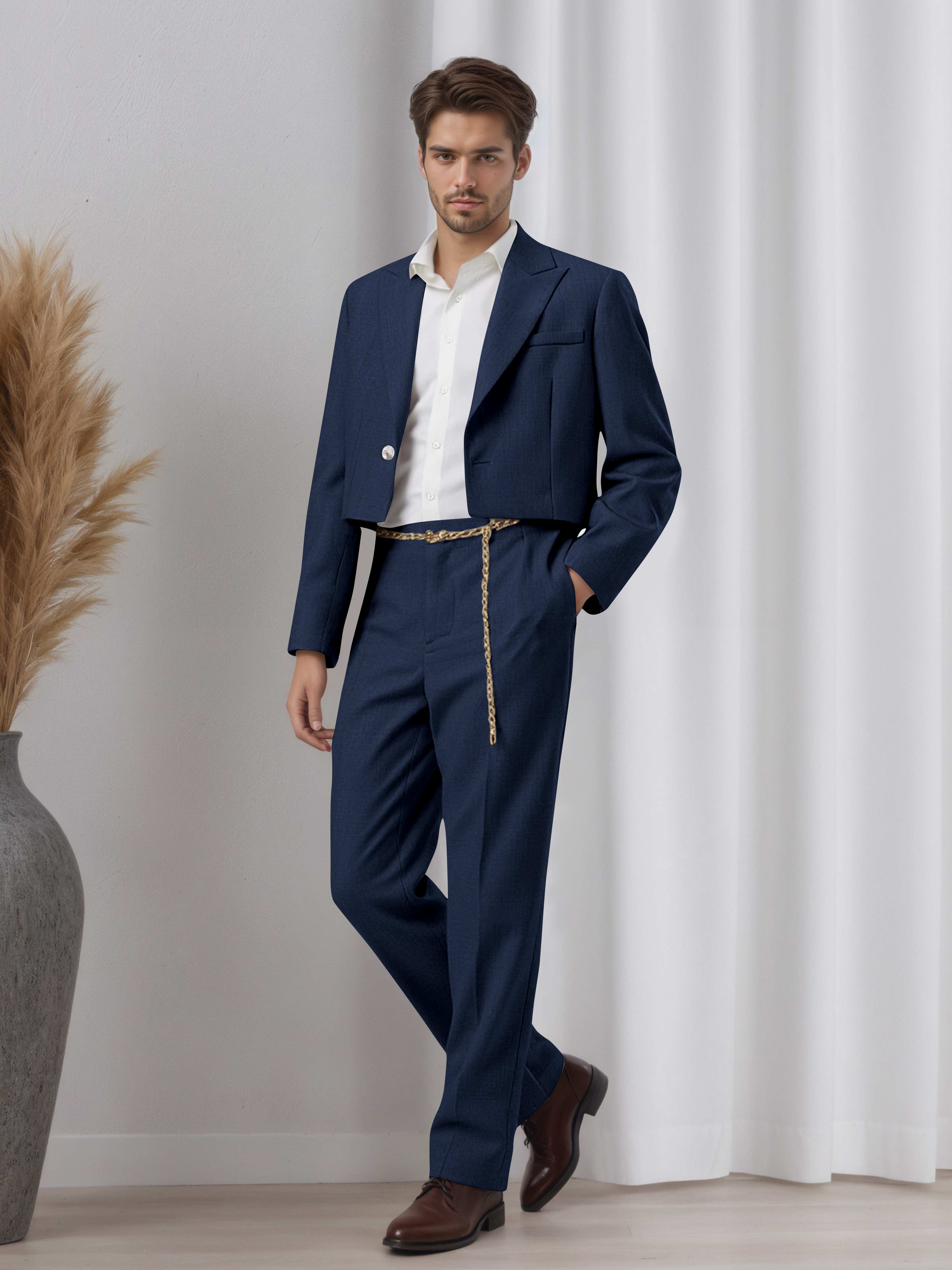 Artistic Short Blazer Men's 2 Pieces Peak Lapel Suit for Wedding Prom & Daily Style