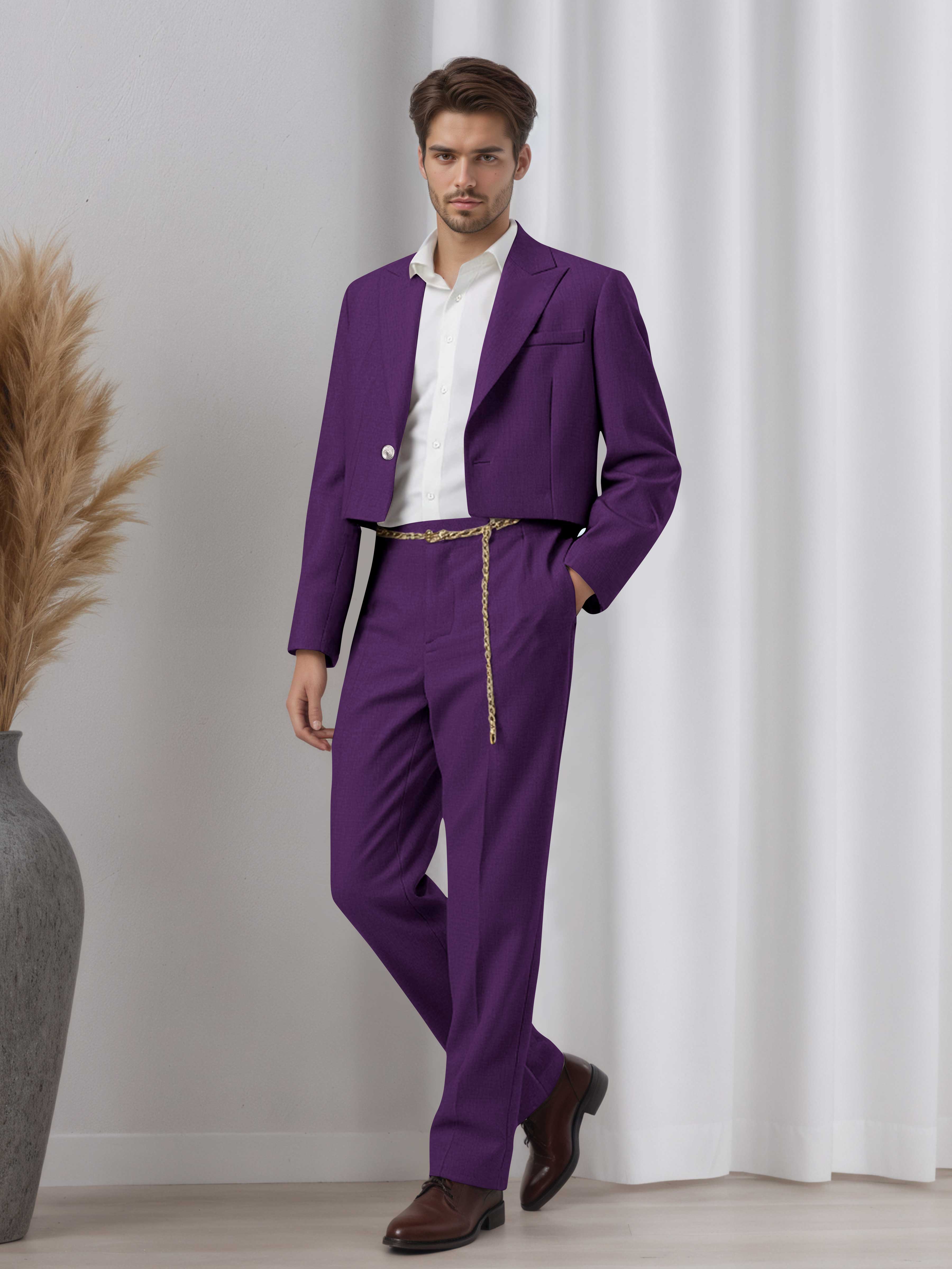 Artistic Short Blazer Men's 2 Pieces Peak Lapel Suit for Wedding Prom & Daily Style