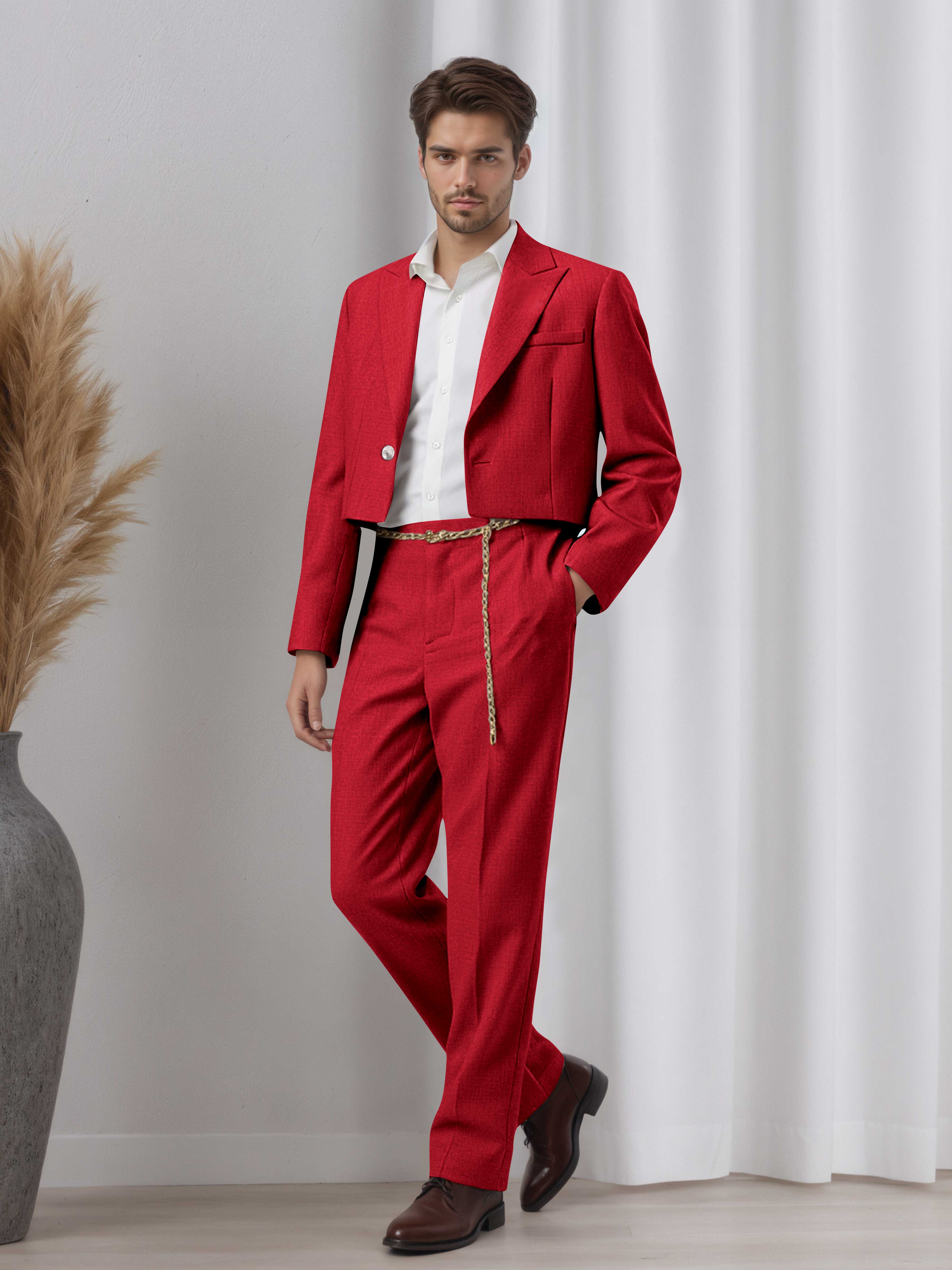 Artistic Short Blazer Men's 2 Pieces Peak Lapel Suit for Wedding Prom & Daily Style