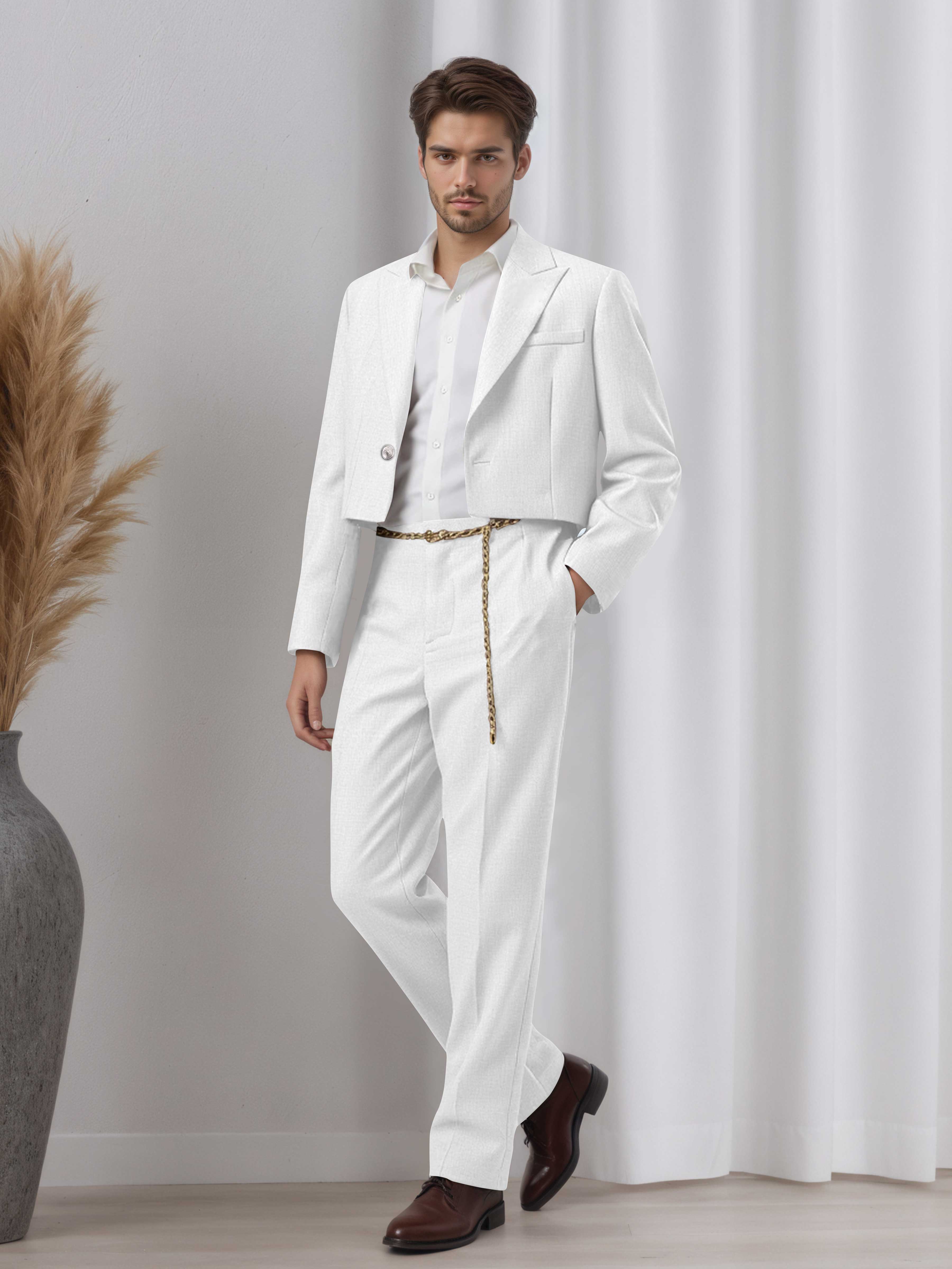 Artistic Short Blazer Men's 2 Pieces Peak Lapel Suit for Wedding Prom & Daily Style