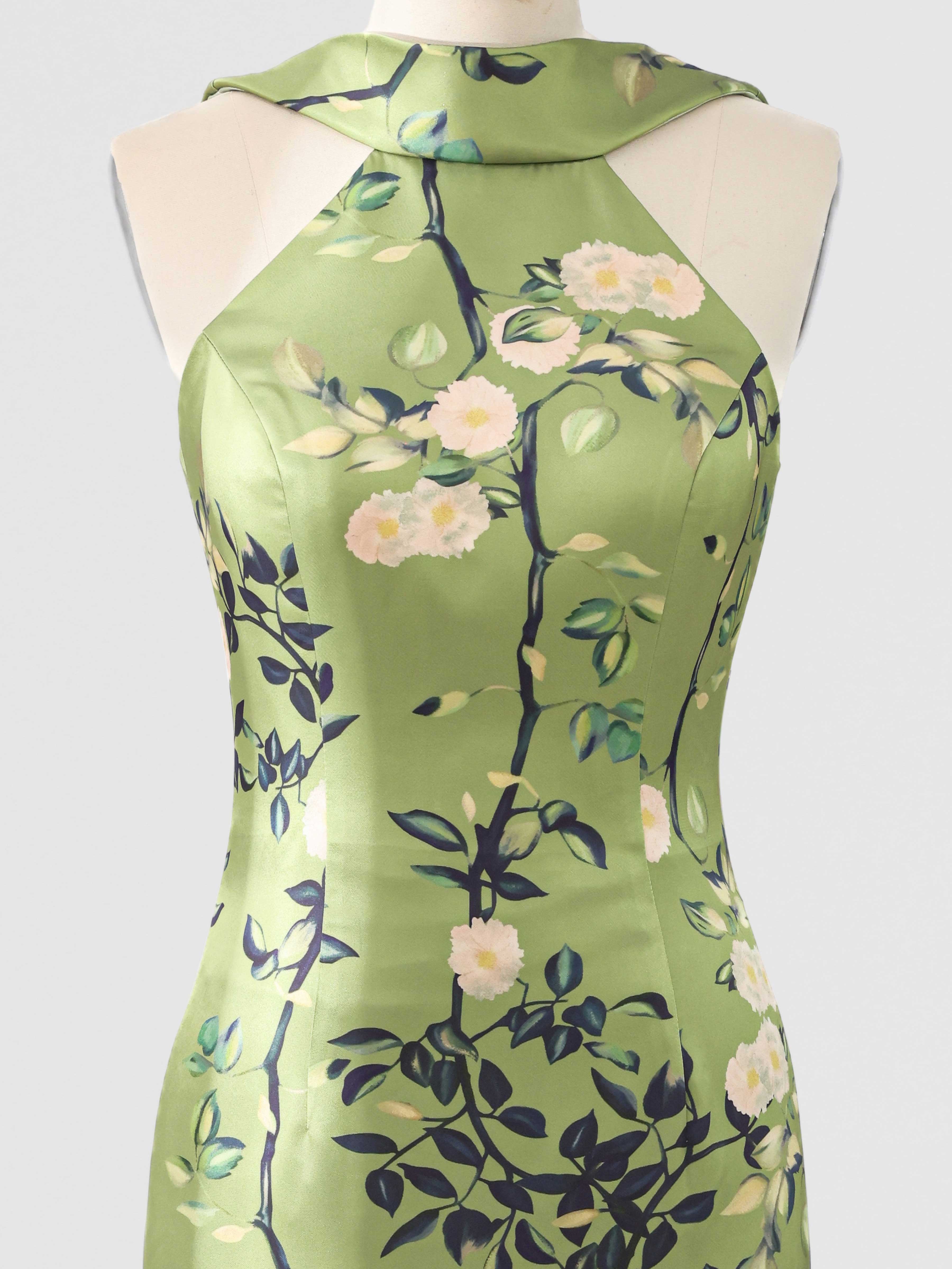 Auralie Elegant Floral Satin Halter Neck Mother of the Bride Dress with Bow Back