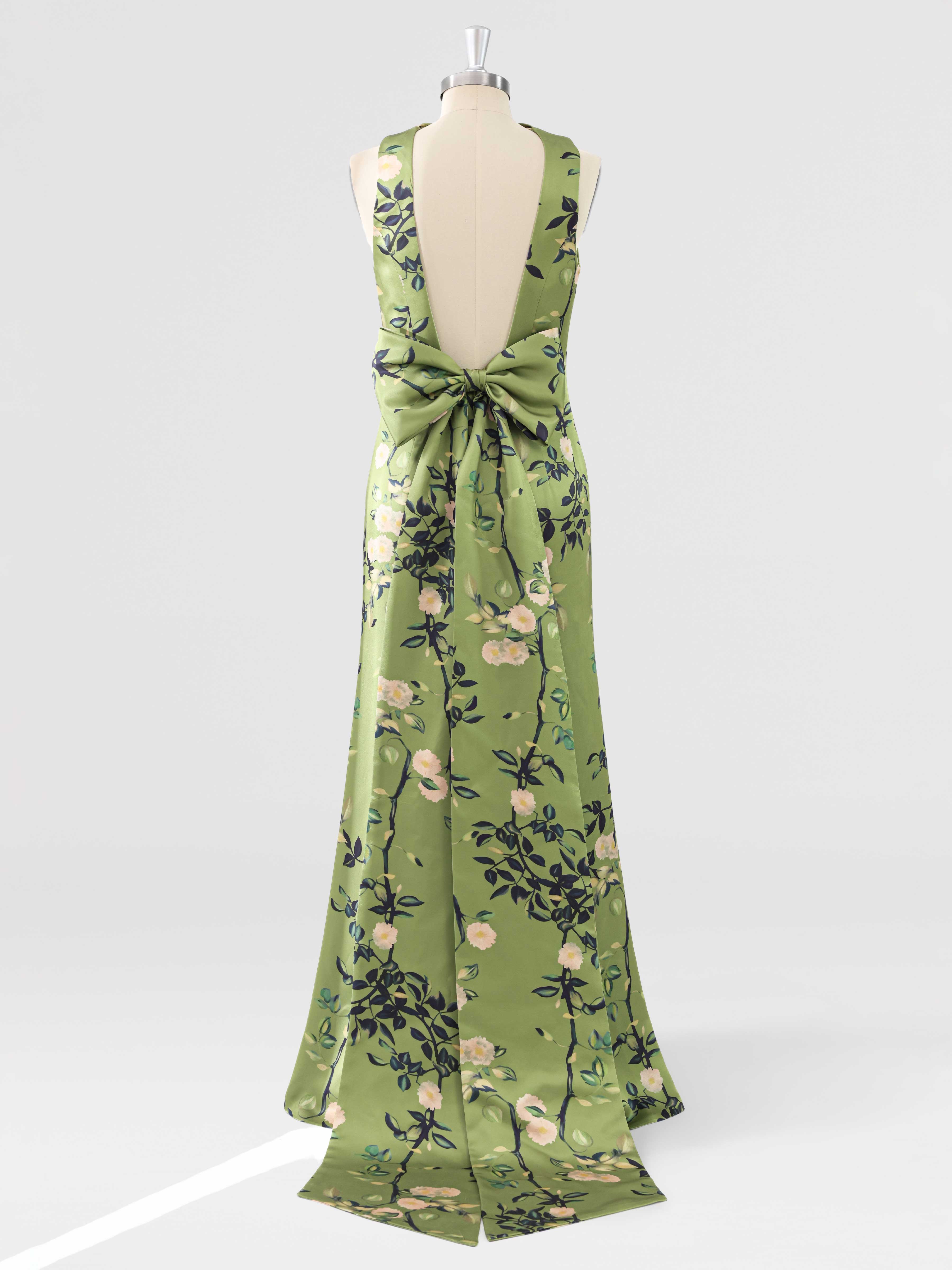 Auralie Elegant Floral Satin Halter Neck Mother of the Bride Dress with Bow Back