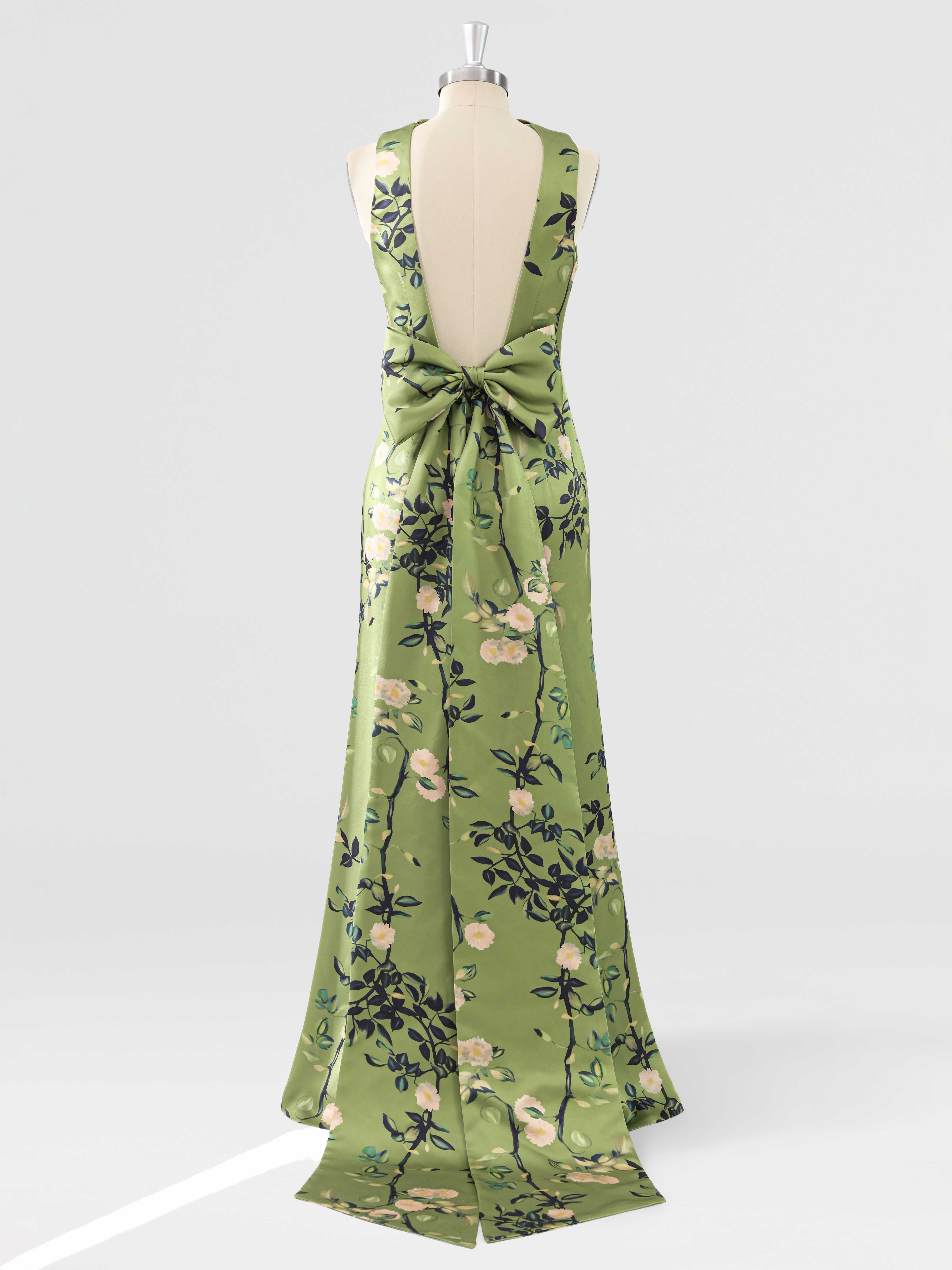 Auralie Elegant Floral Satin Halter Neck Mother of the Bride Dress with Bow Back