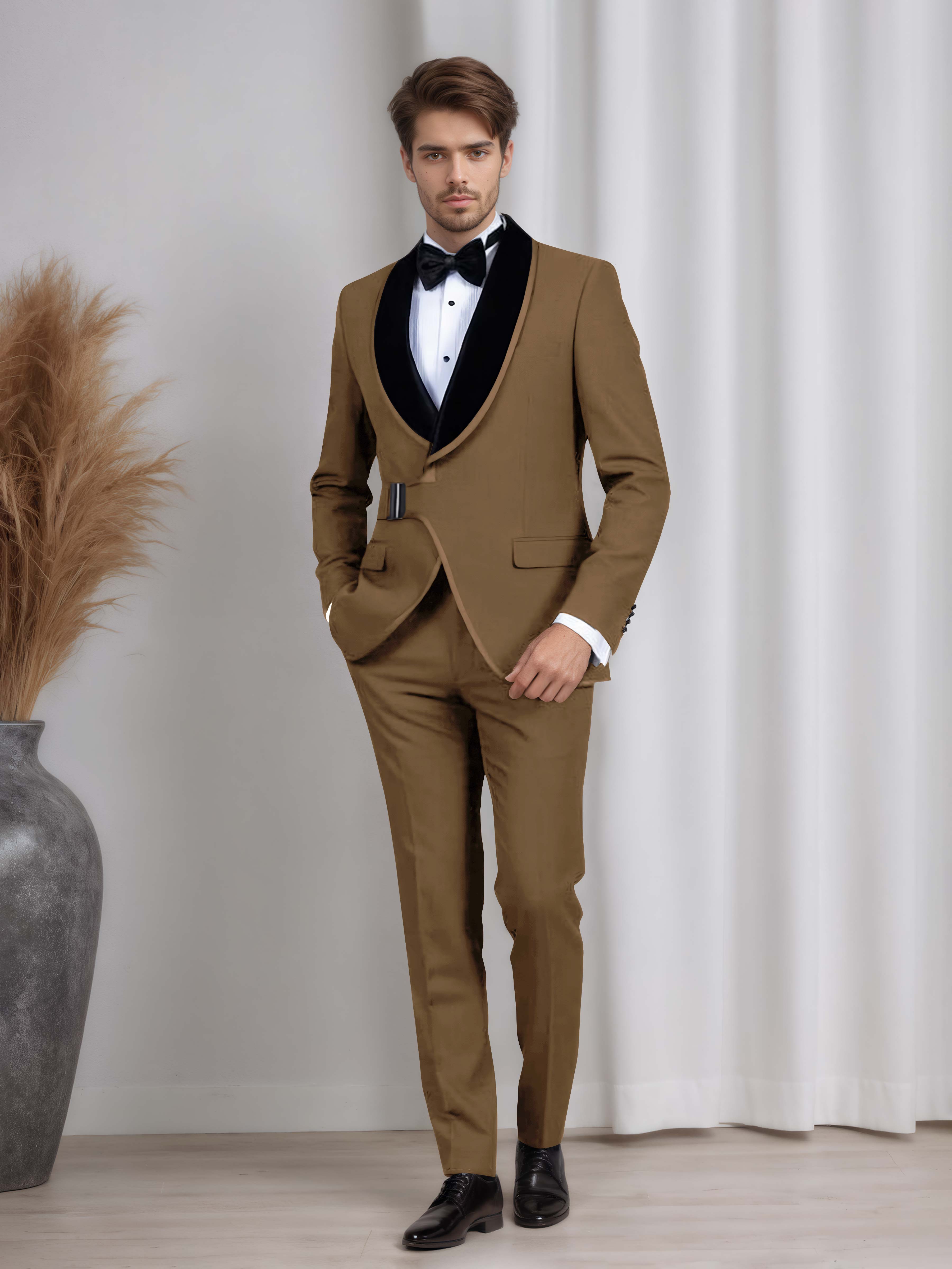 Belted Shawl Lapel Men's 2 Pieces Suit for Wedding & Evening Events