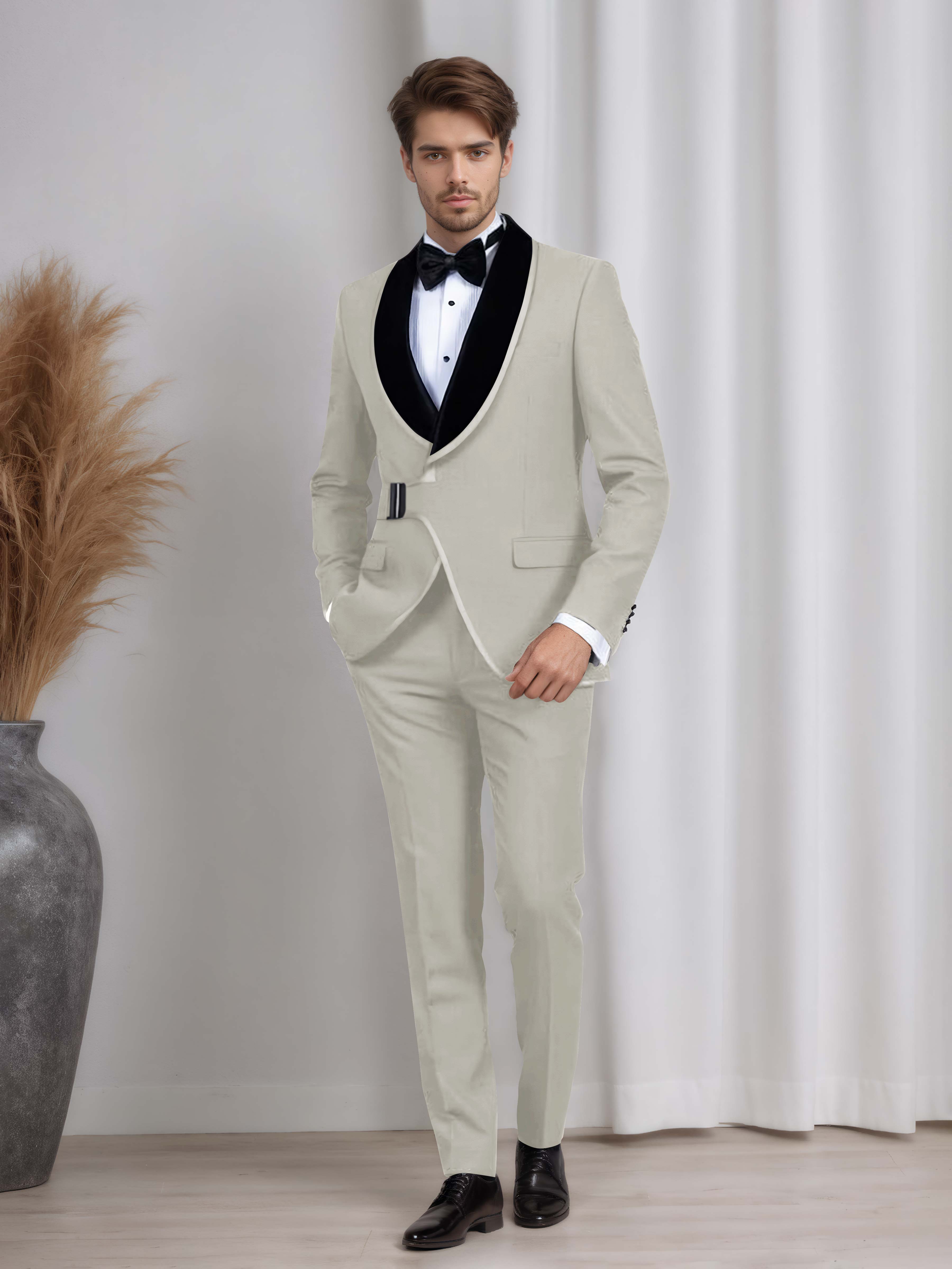 Belted Shawl Lapel Men's 2 Pieces Suit for Wedding & Evening Events