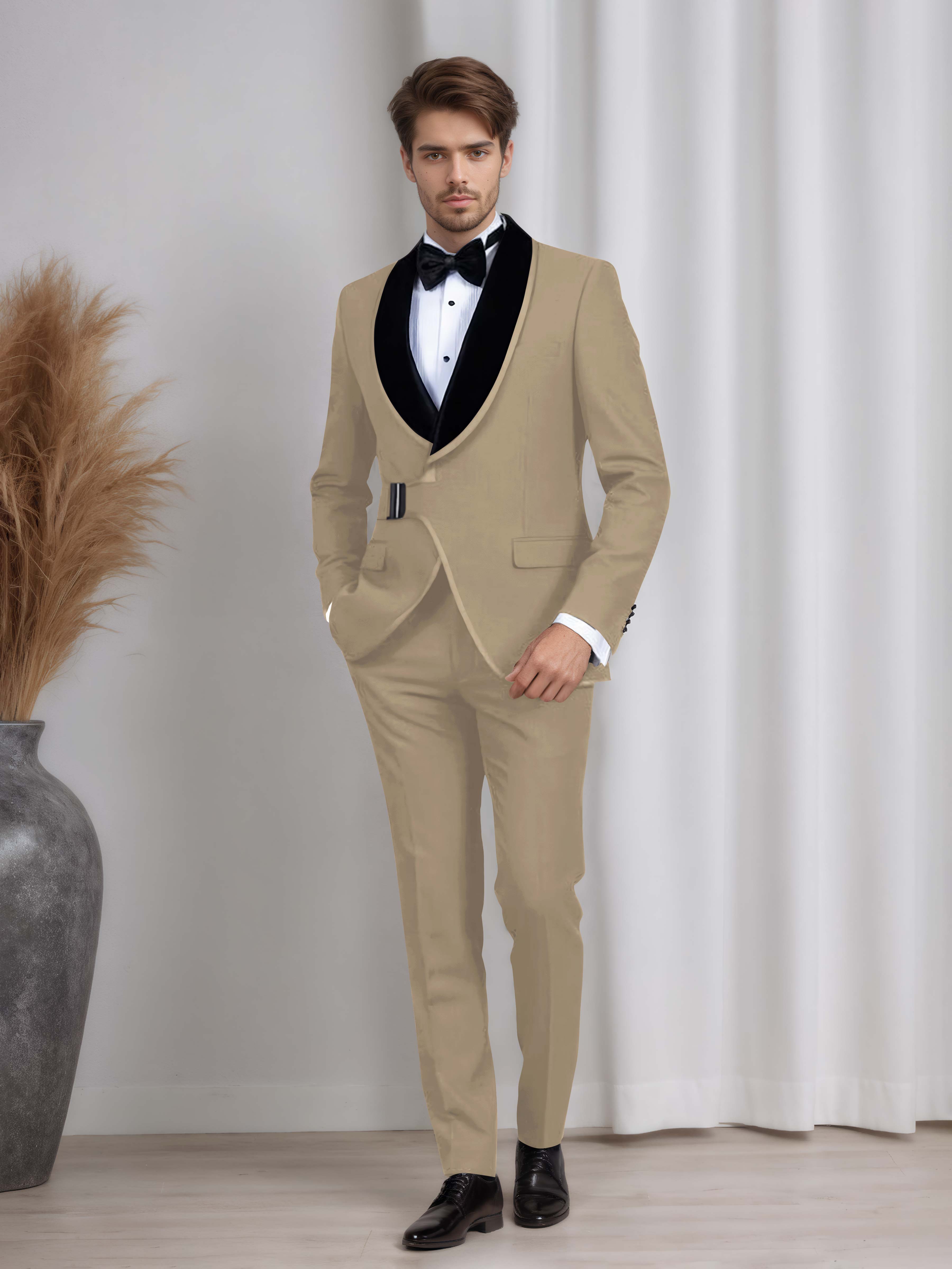Belted Shawl Lapel Men's 2 Pieces Suit for Wedding & Evening Events