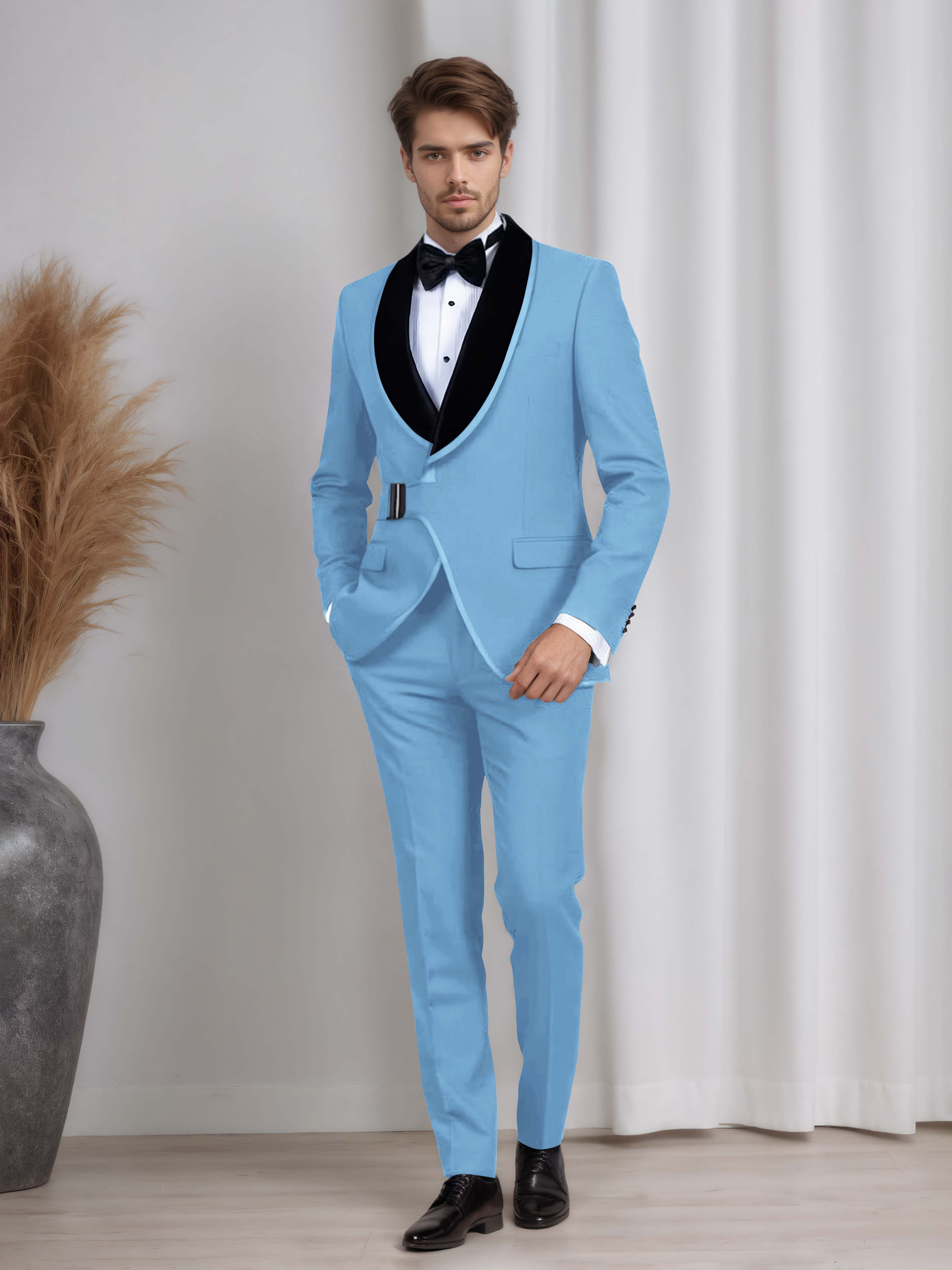 Belted Shawl Lapel Men's 2 Pieces Suit for Wedding & Evening Events
