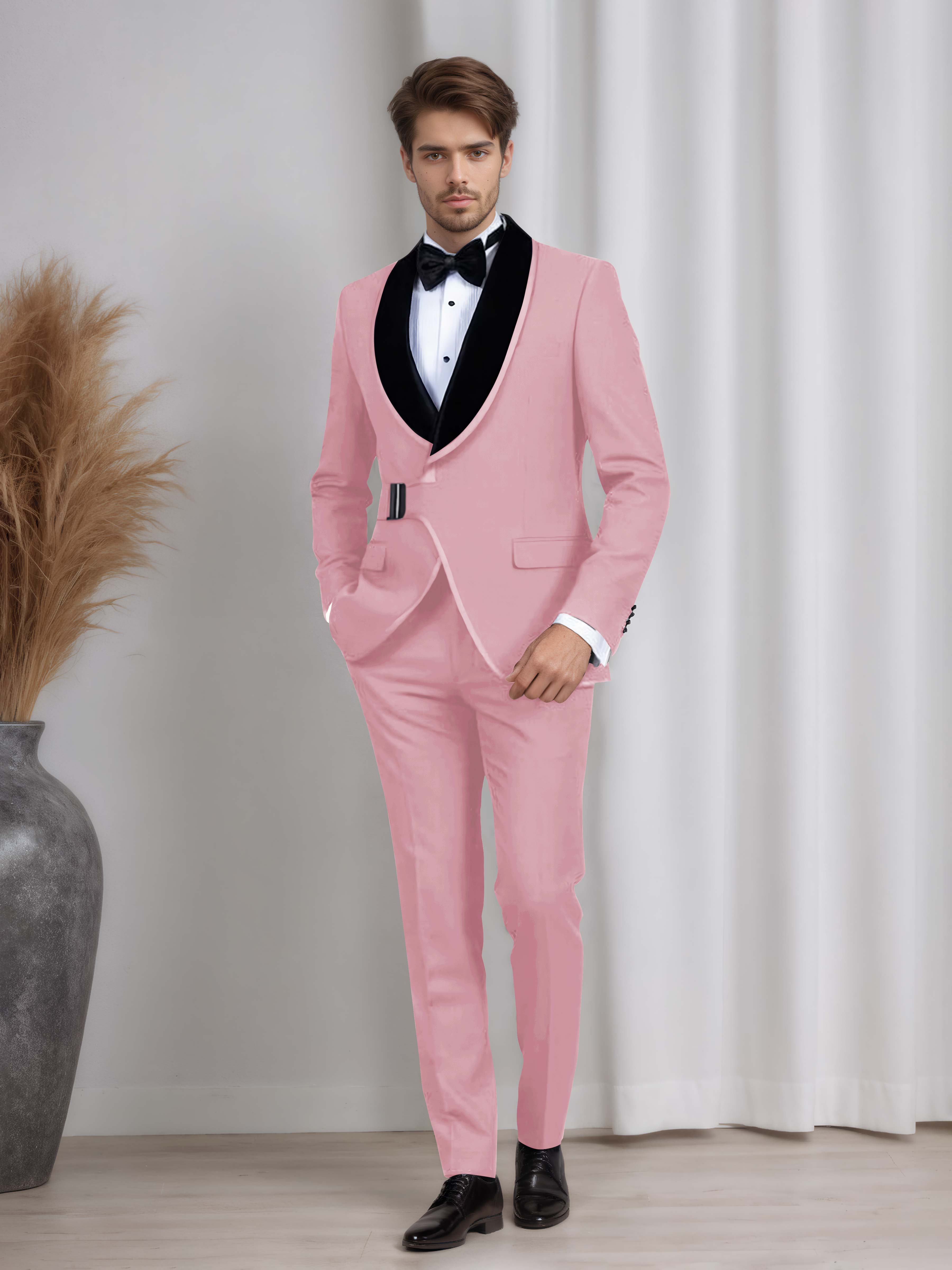 Belted Shawl Lapel Men's 2 Pieces Suit for Wedding & Evening Events