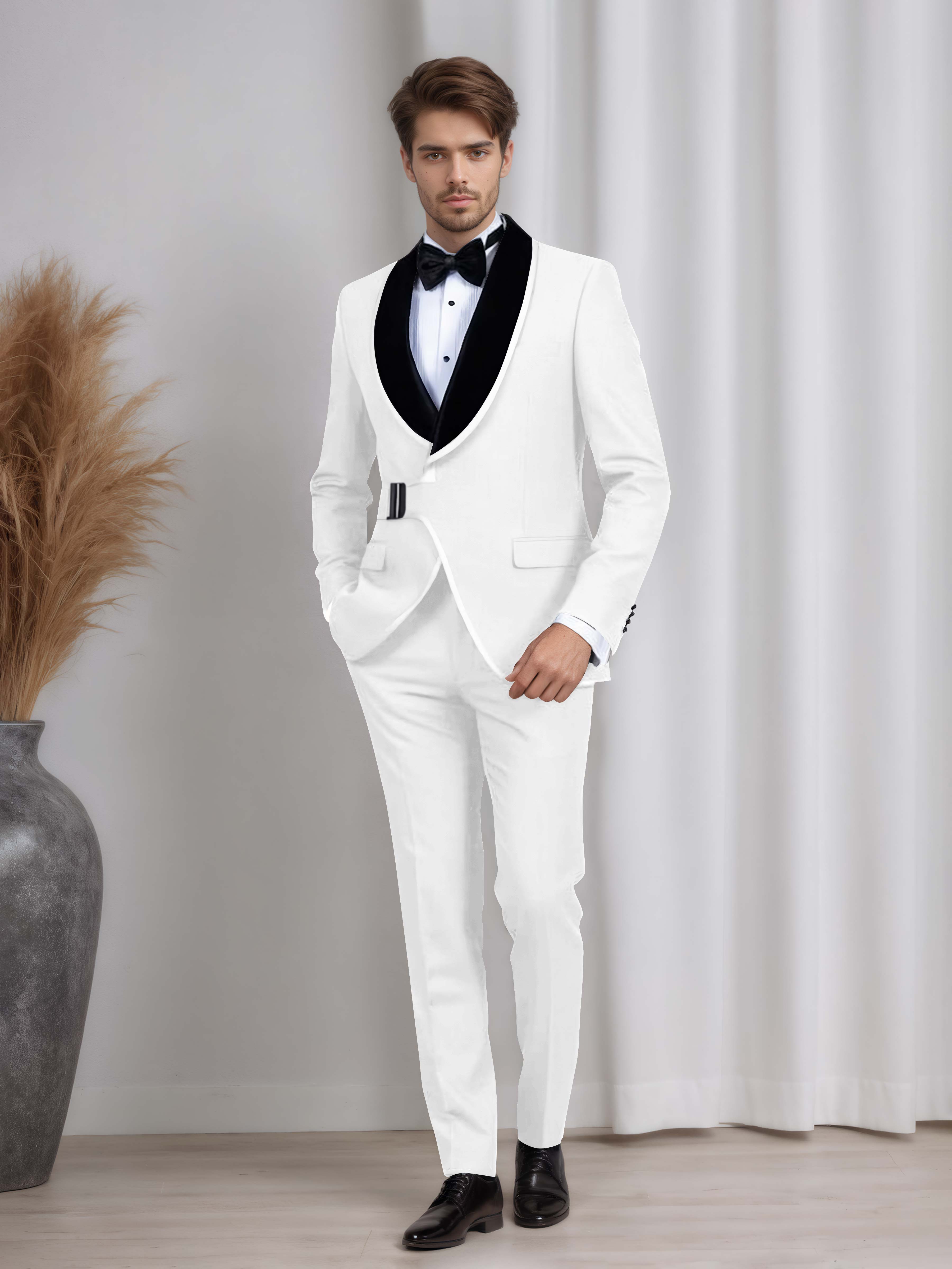 Belted Shawl Lapel Men's 2 Pieces Suit for Wedding & Evening Events