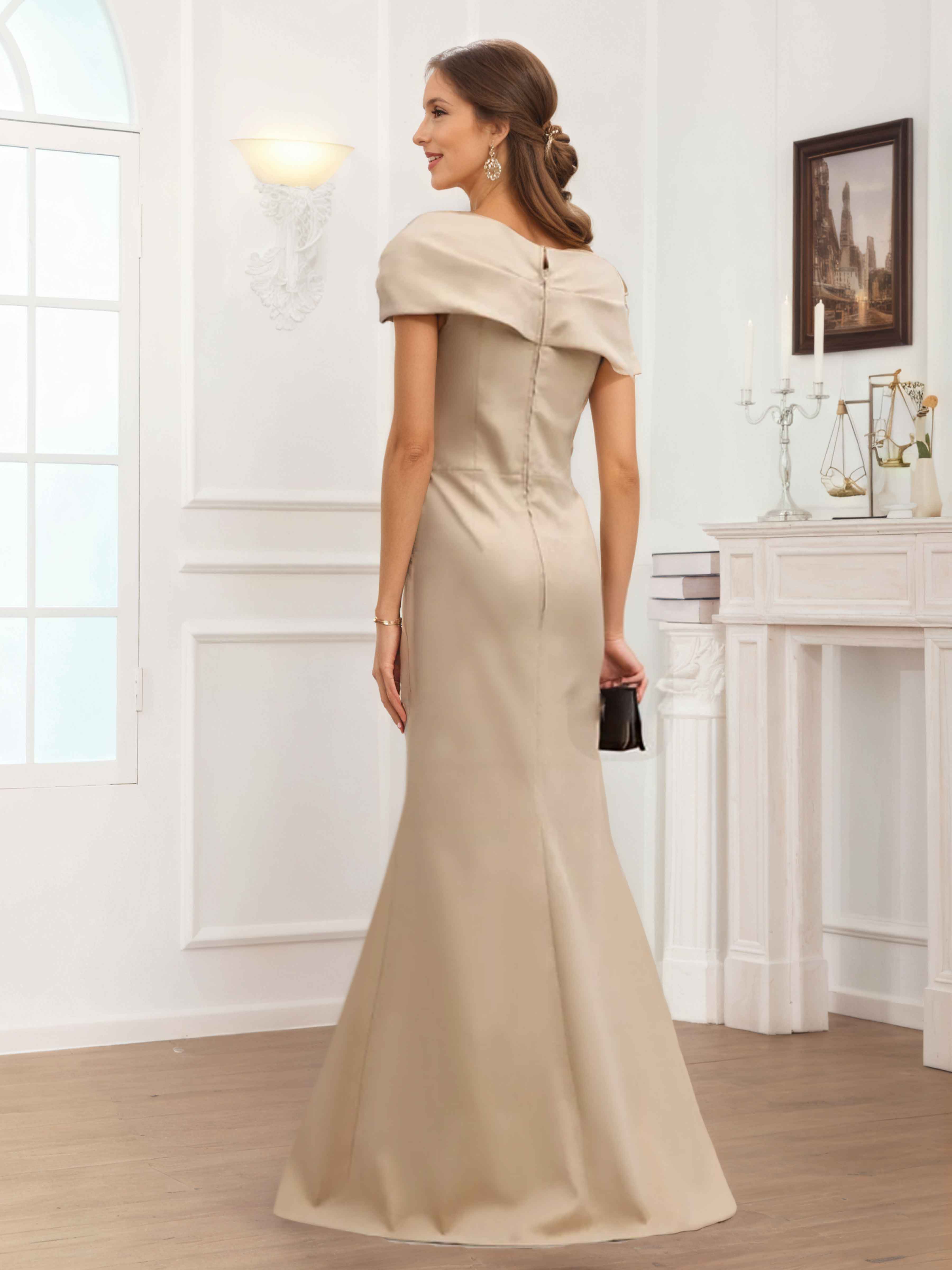Berylia Modern Sheath One Shoulder Sweep Train Satins Mother of the Bride Dresses