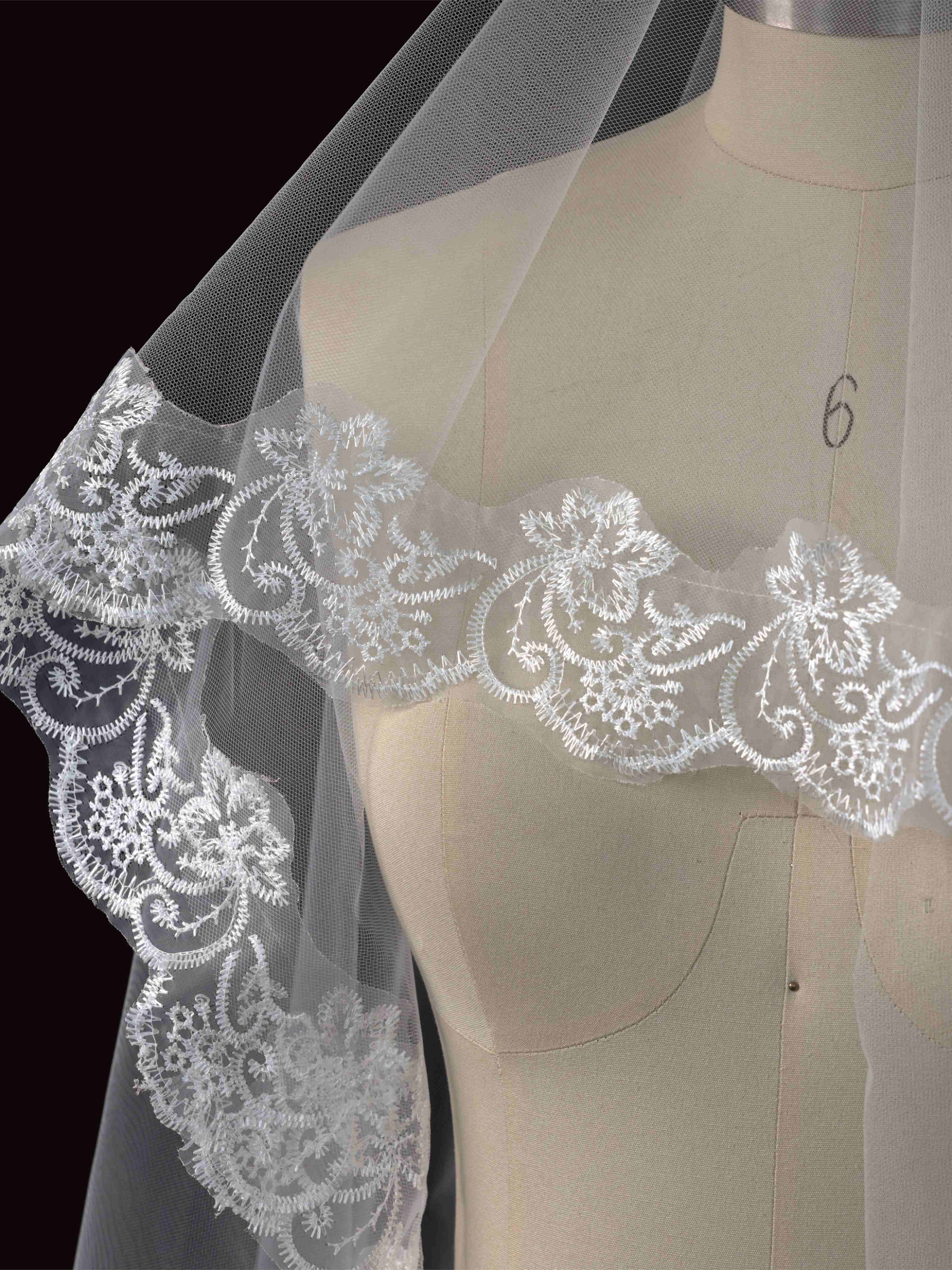 Black Lace Bridal Veil with Floral Edge