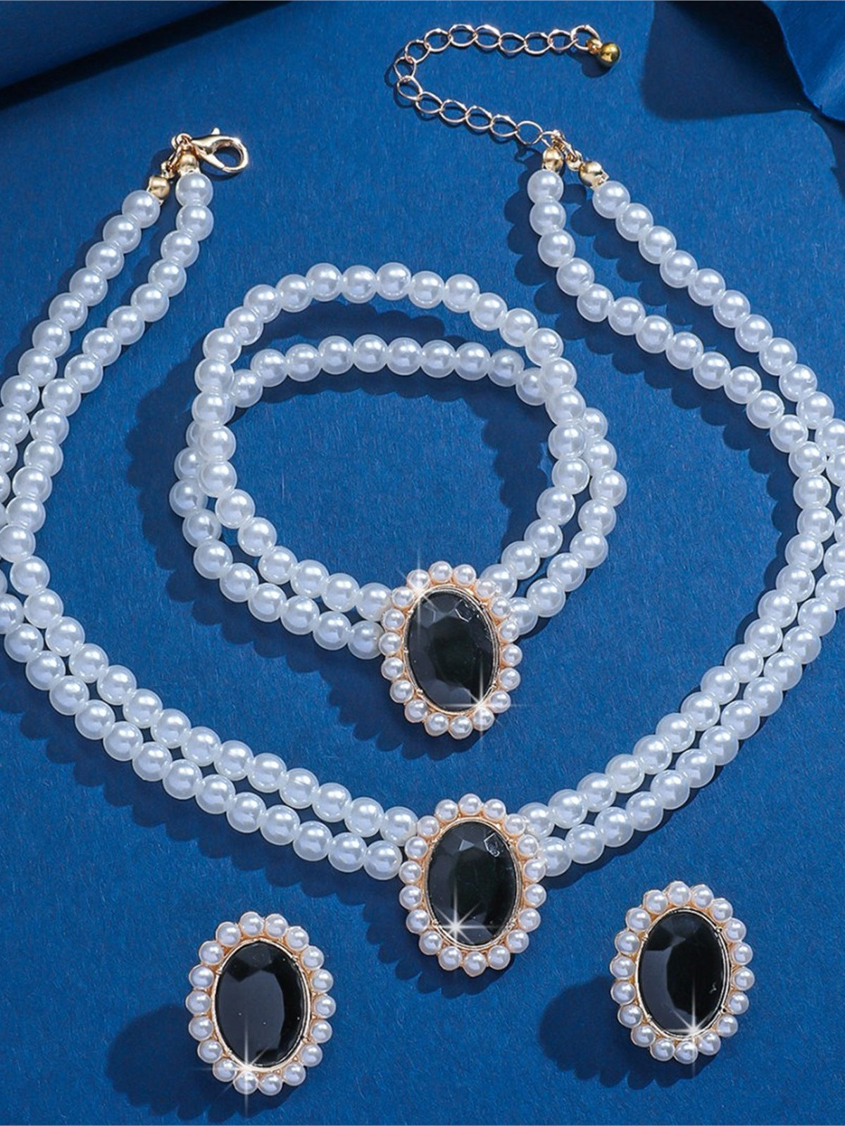 Black Pearl Crystal Formal Jewelry Set