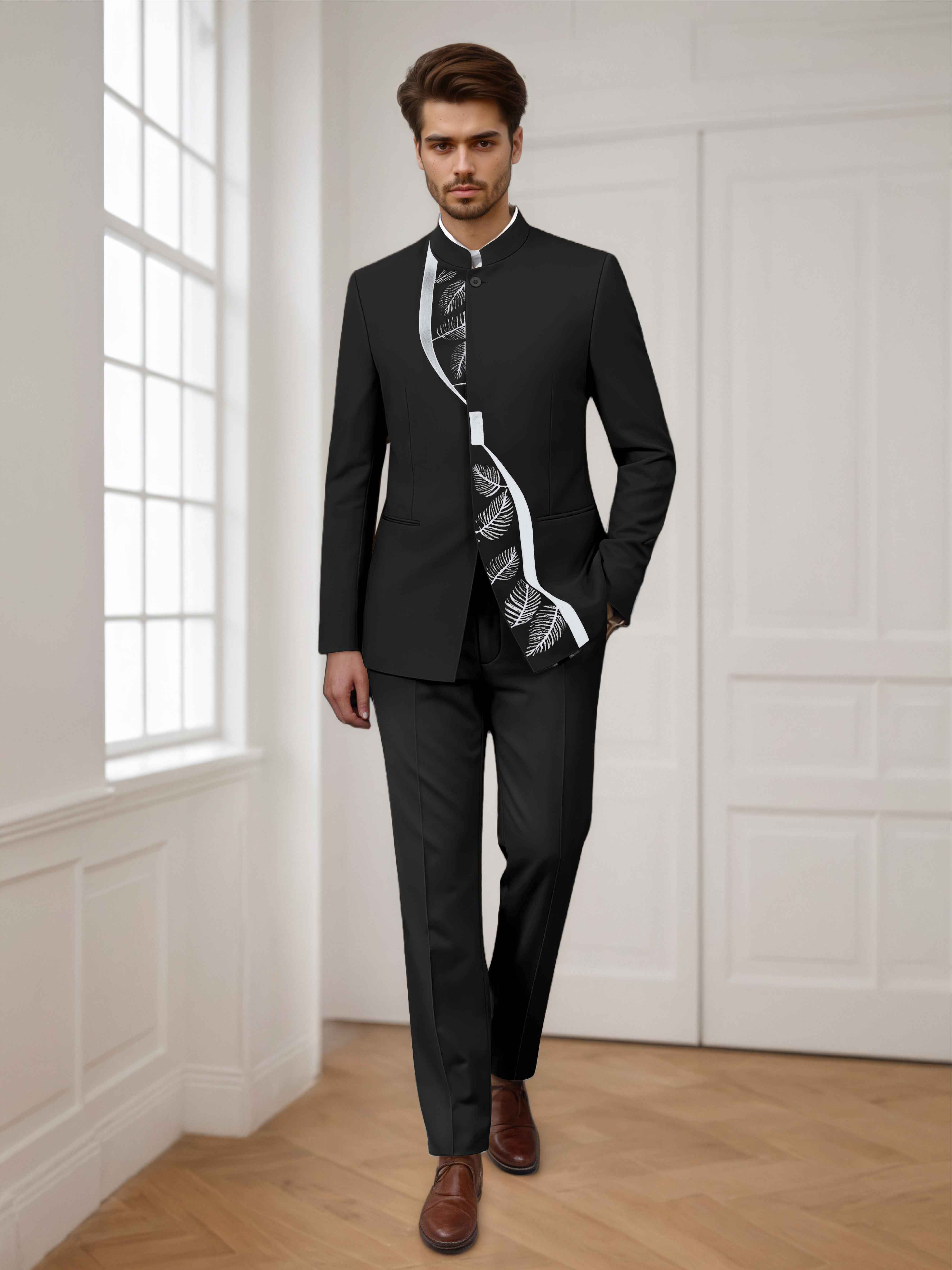 Trendy 2 Pieces Men's Embroidered Stand Lapel Formal Suit