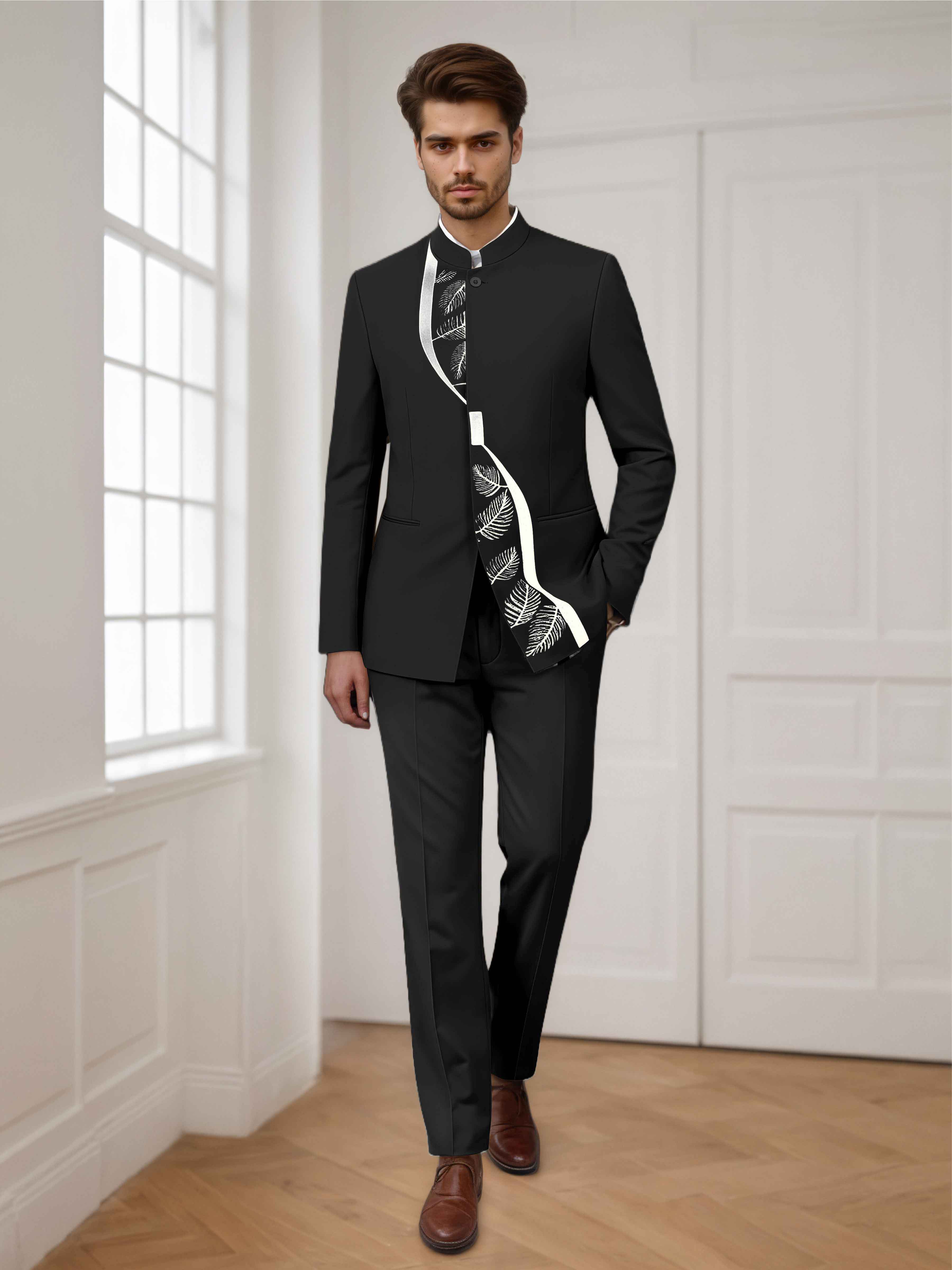 Trendy 2 Pieces Men's Embroidered Stand Lapel Formal Suit