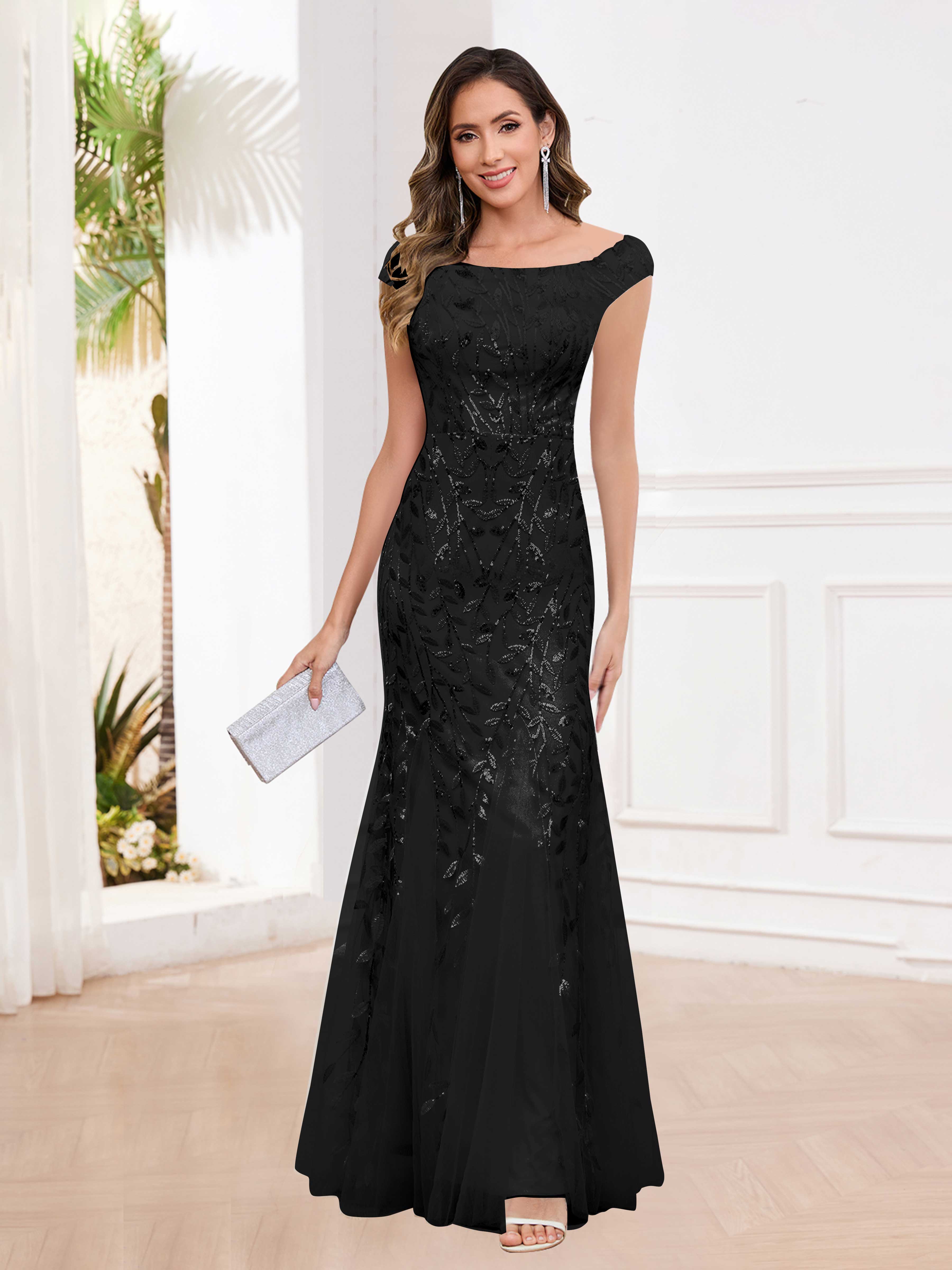 Aelindra Modern Sheath Leaf Sequins Long Mother of the Bride & Groom Dresses