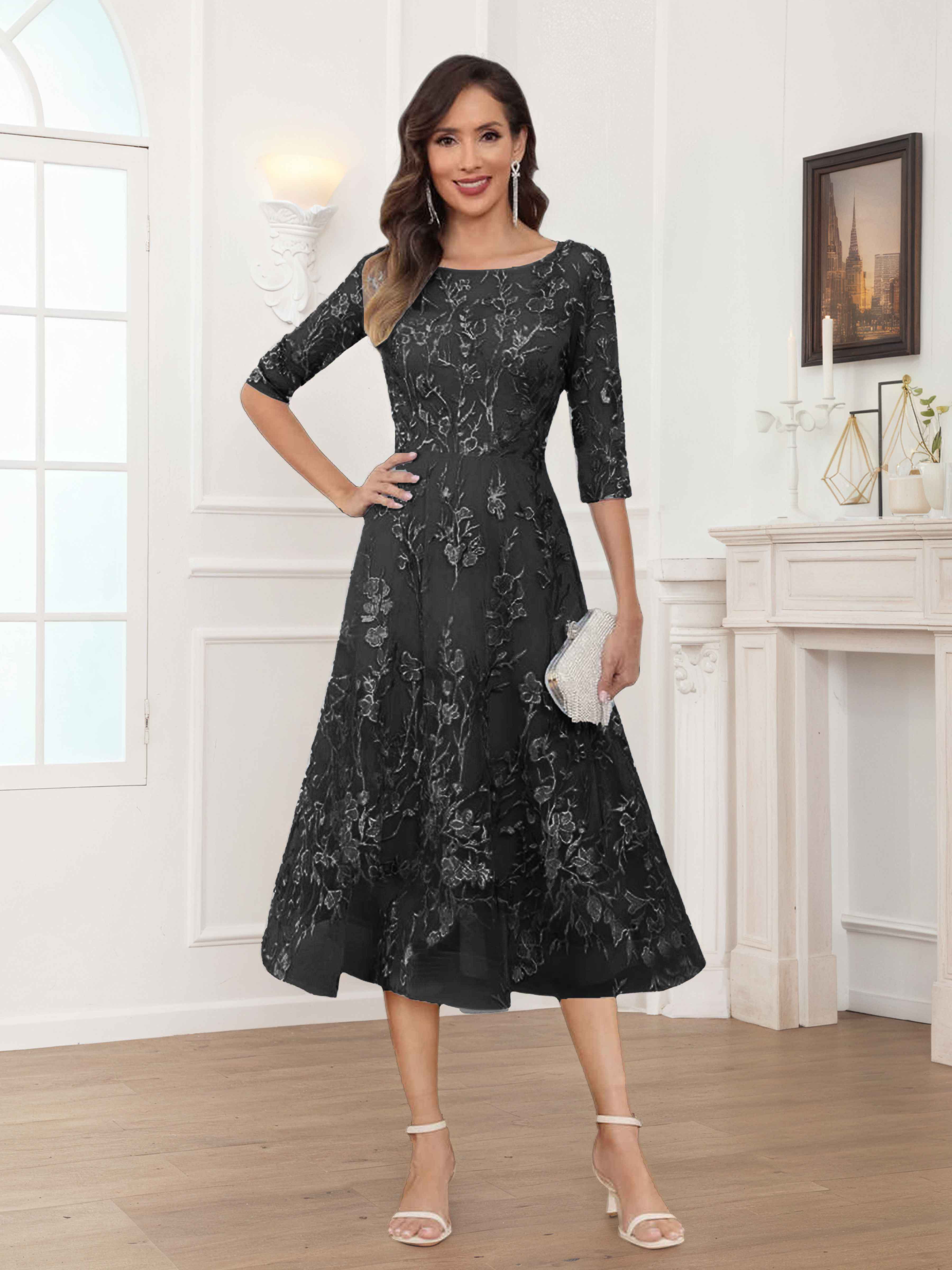 Pax Exquisite A-Line Illusion Lace Tea Length Mother of The Bride Dresses