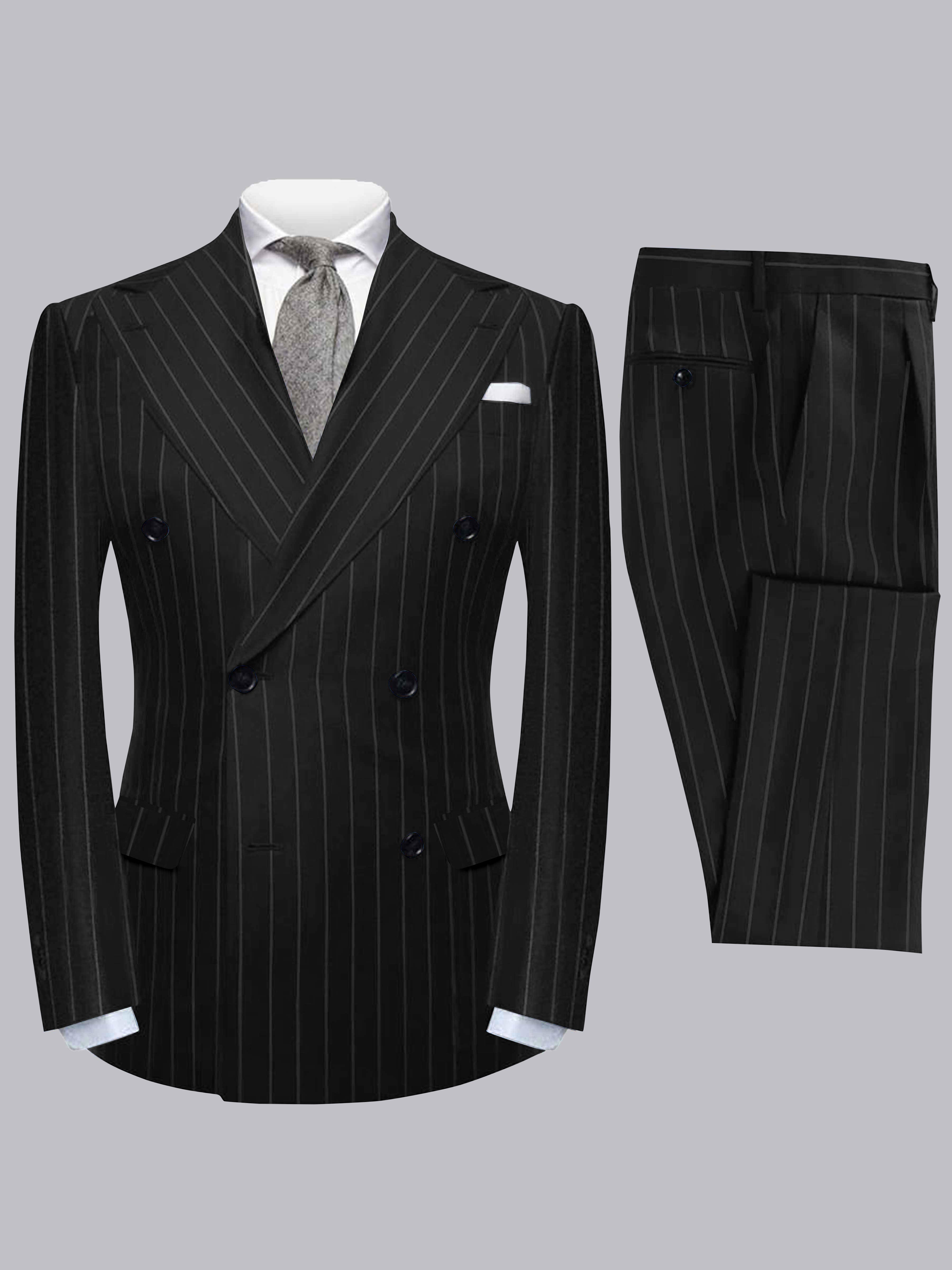 Modern 2 Pieces Men's Peak Lapel Double Breasted Vertical Stripe Suit For Formal