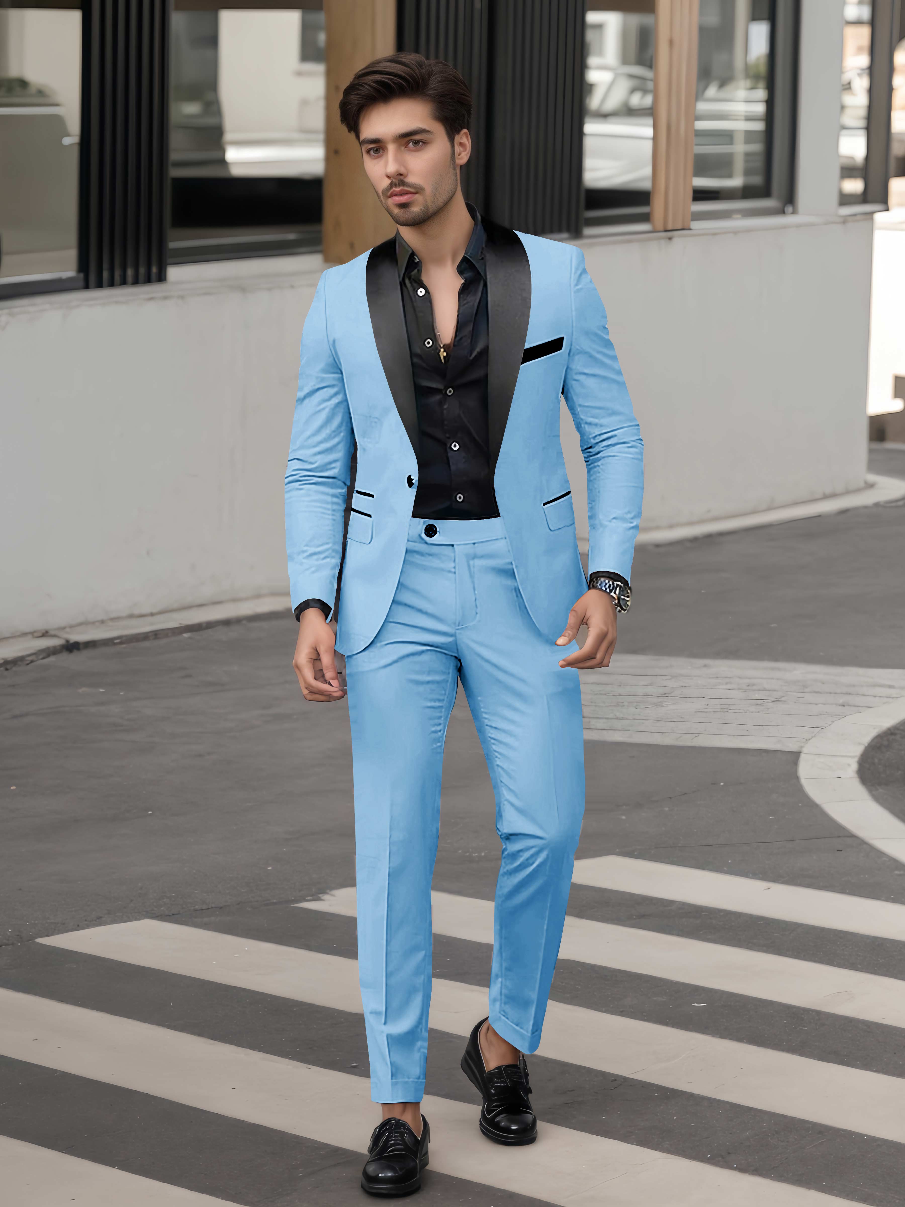 Bold Men's Casual Suit 2 Pieces One Button Event Suits, Light Blue Bold Men's Casual Suit 2 Pieces One Button Event Suits, Light Blue