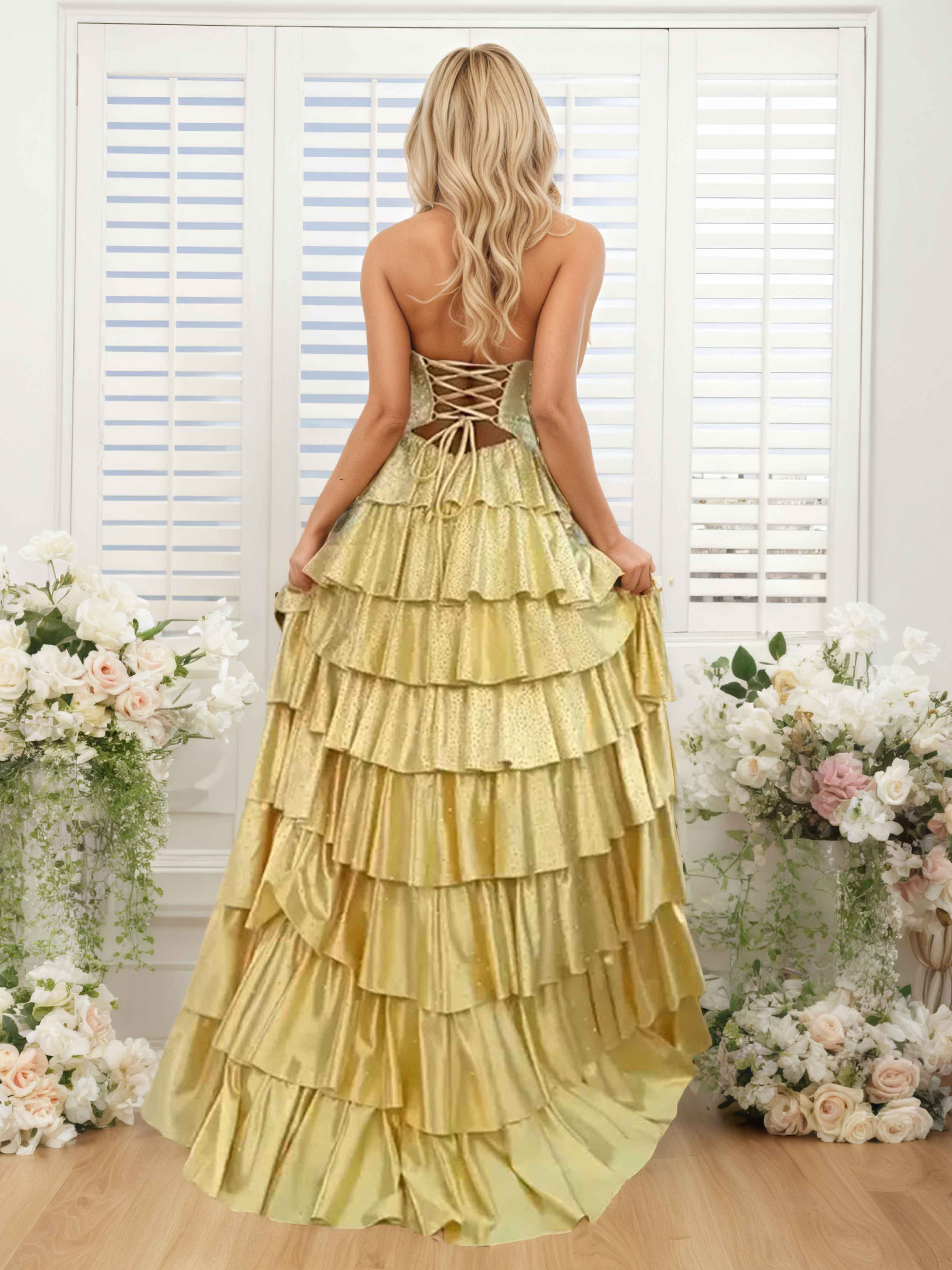Briseida Dazzling A-Line Sweetheart Tiered Long Prom Dresses
