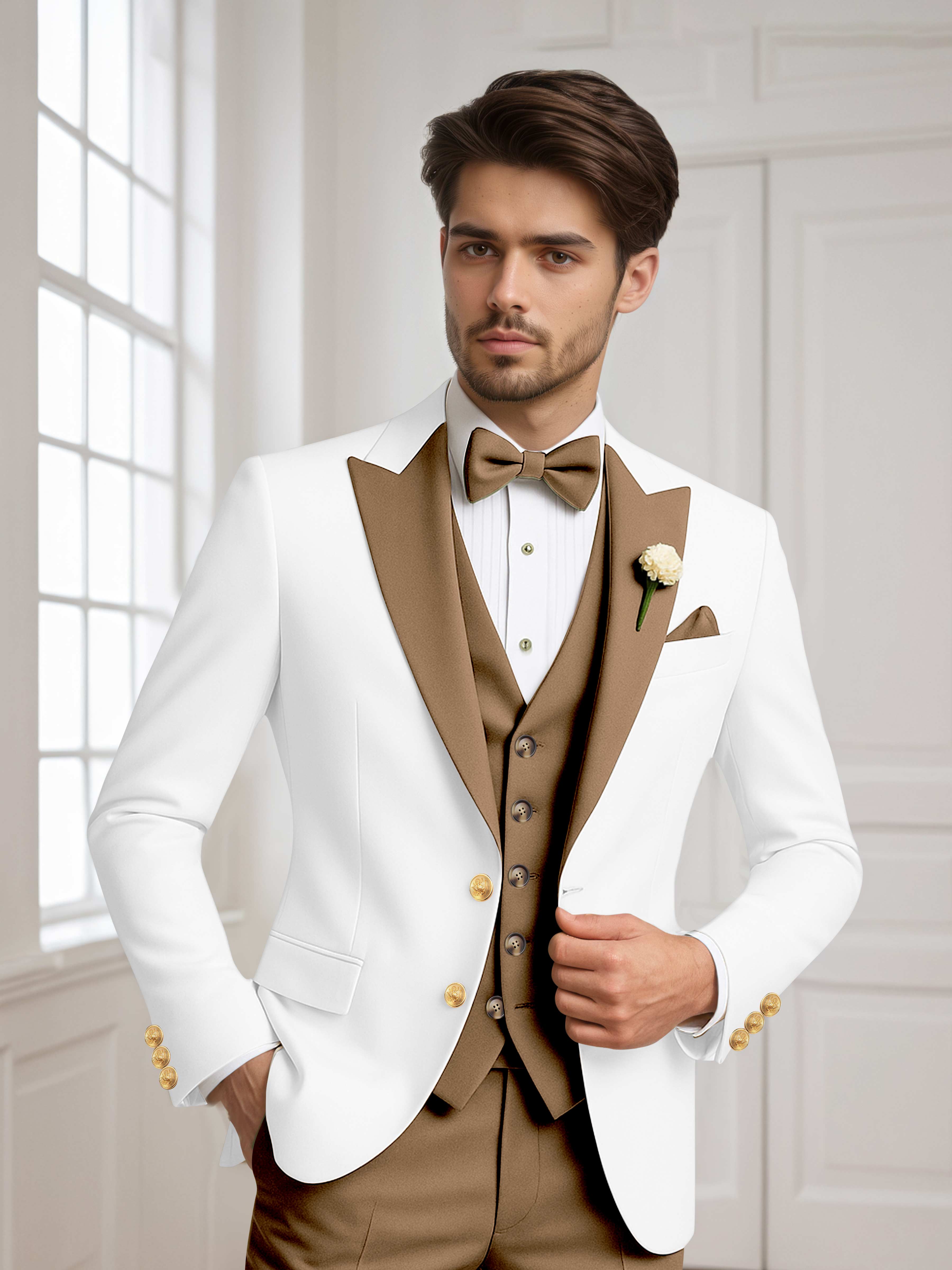 Color Block Peak Lapel Men's 2 Pieces Jacket & Vest for Groom Wedding & Prom