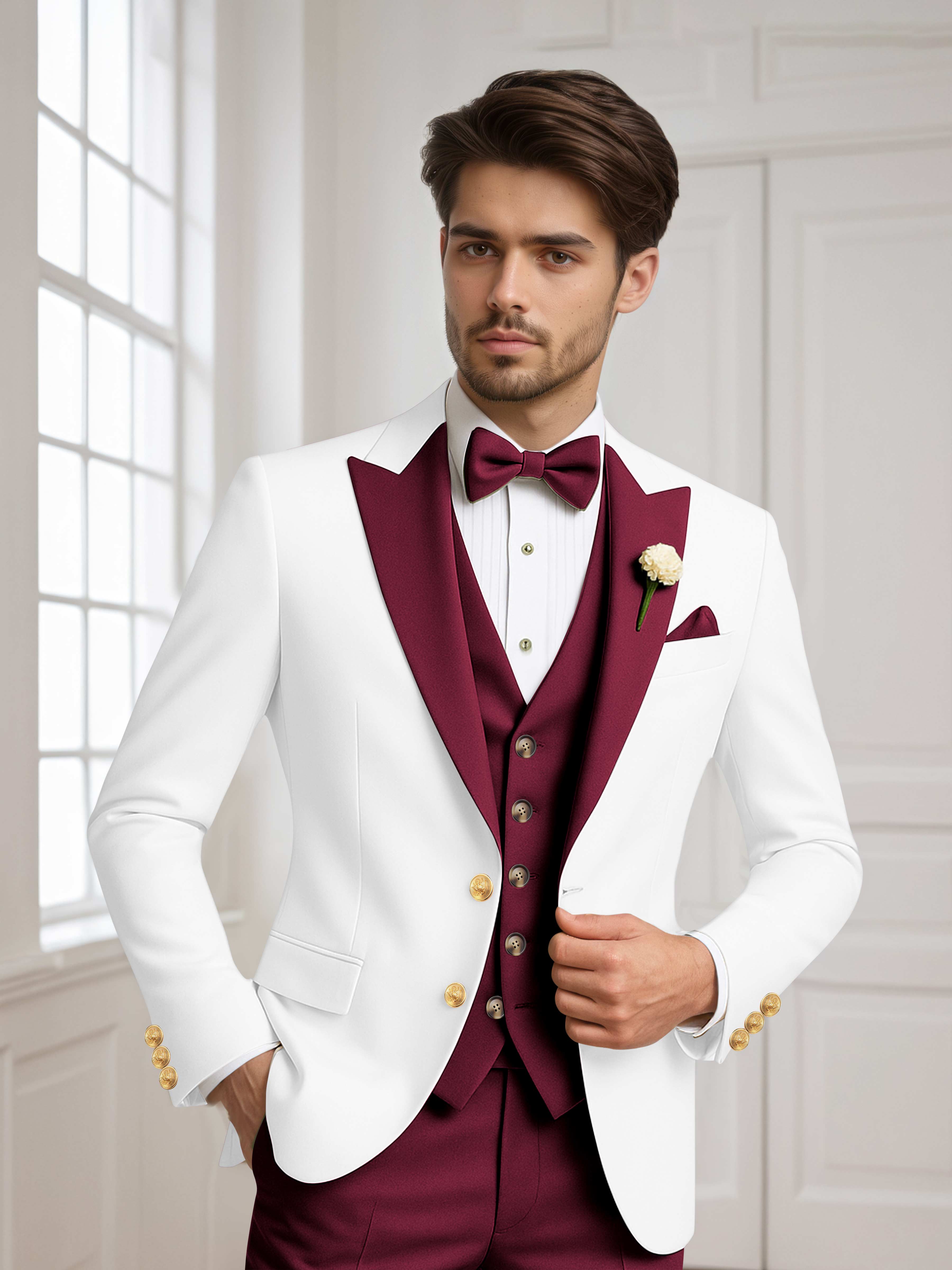 Color Block Peak Lapel Men's 2 Pieces Jacket & Vest for Groom Wedding & Prom