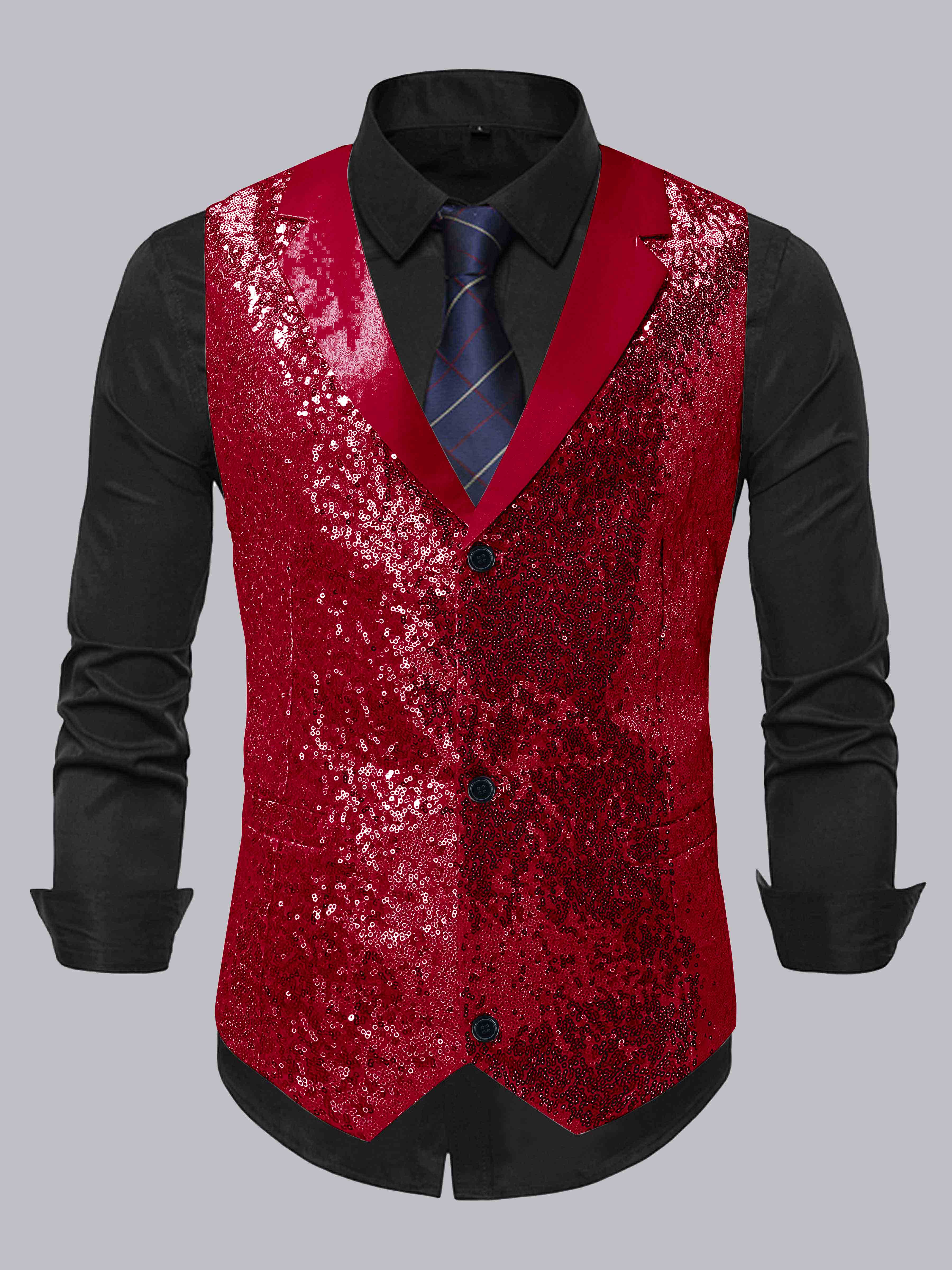 Men's Sequin Notch Lapel Three Buttons Vest