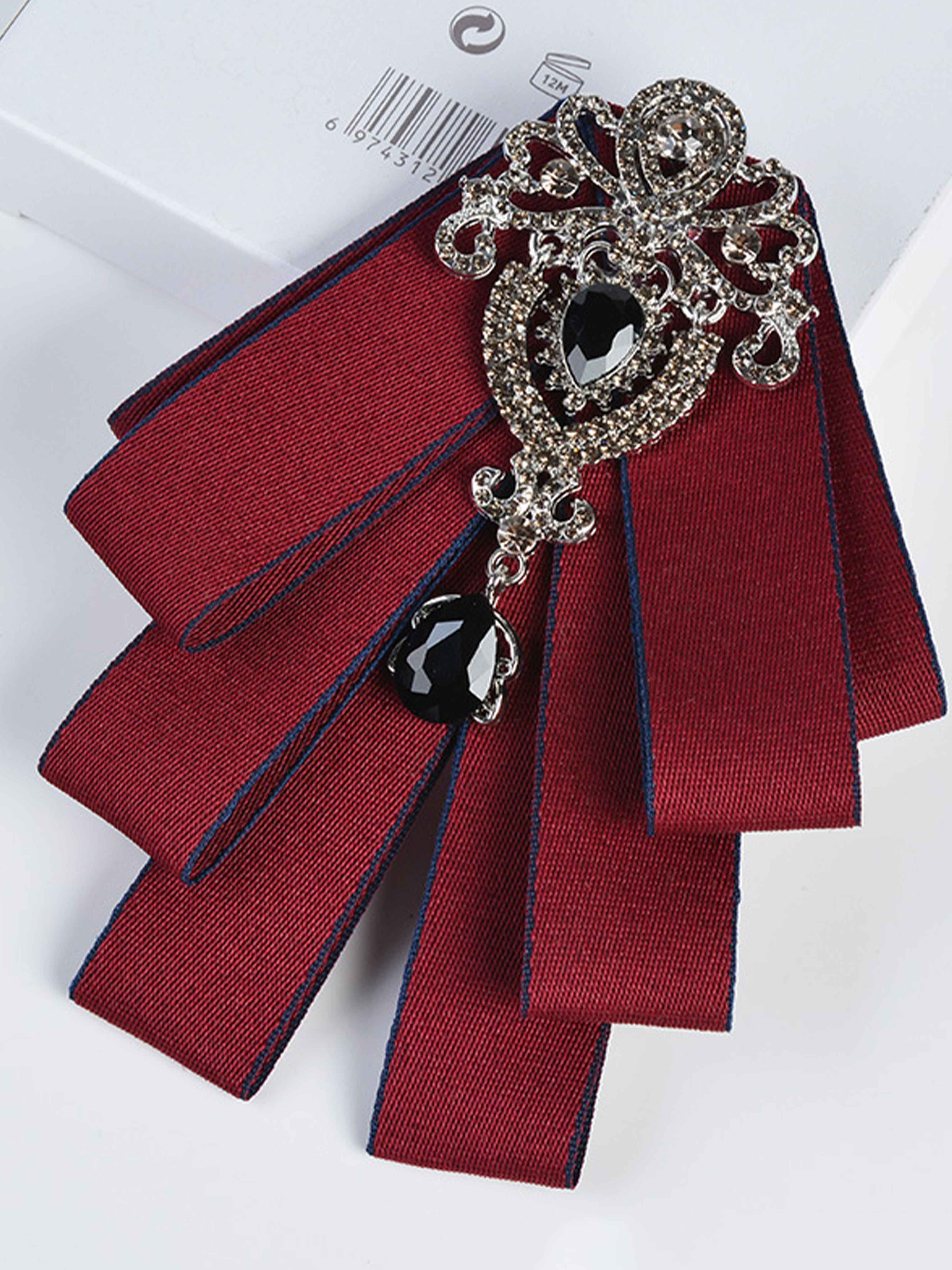 Men's Rhinestone Ribbon Lapel Brooch – Formal Suit Accessory