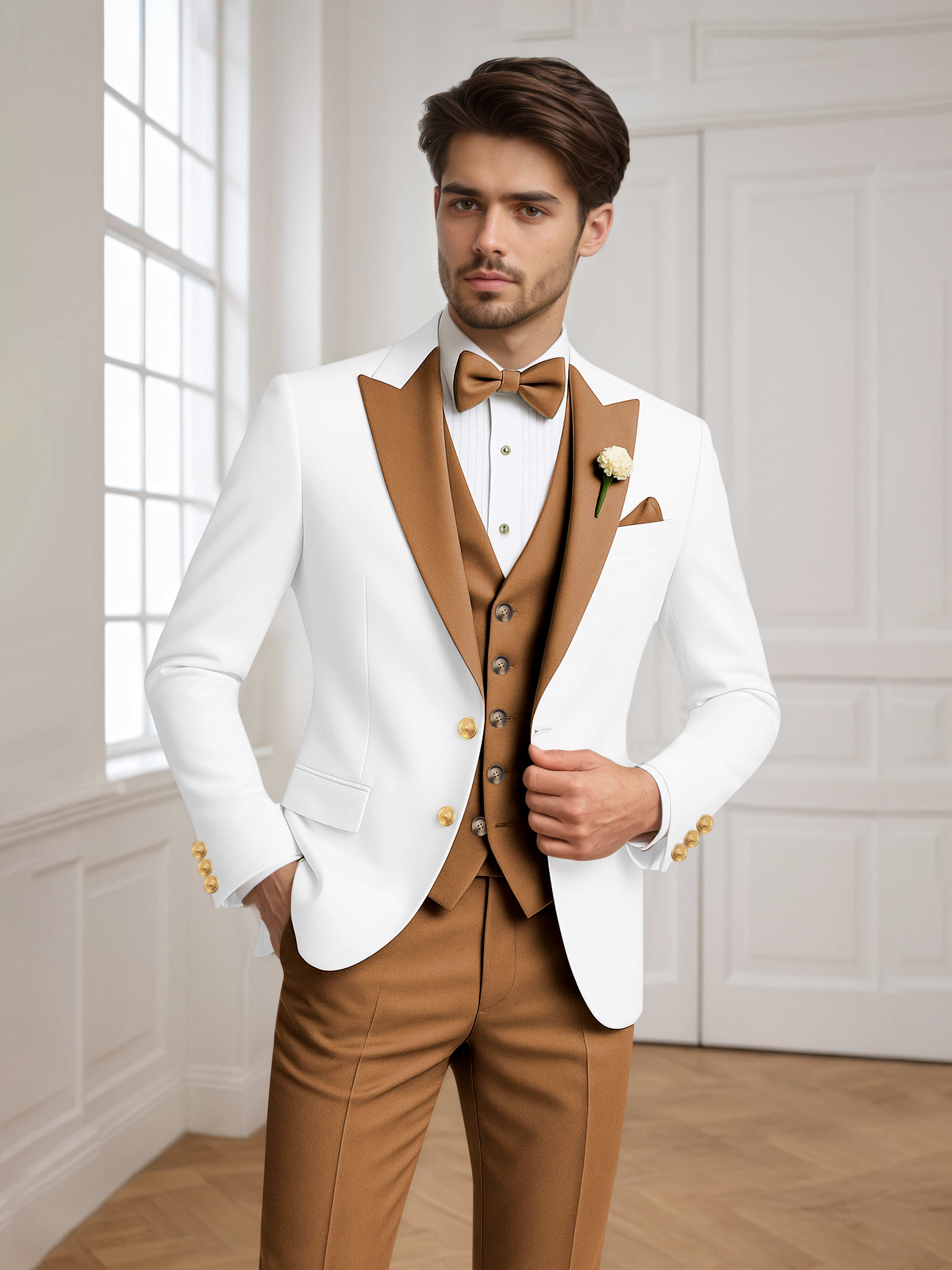 Color Block Peak Lapel Men's 3 Pieces Suit for Groom Wedding & Prom