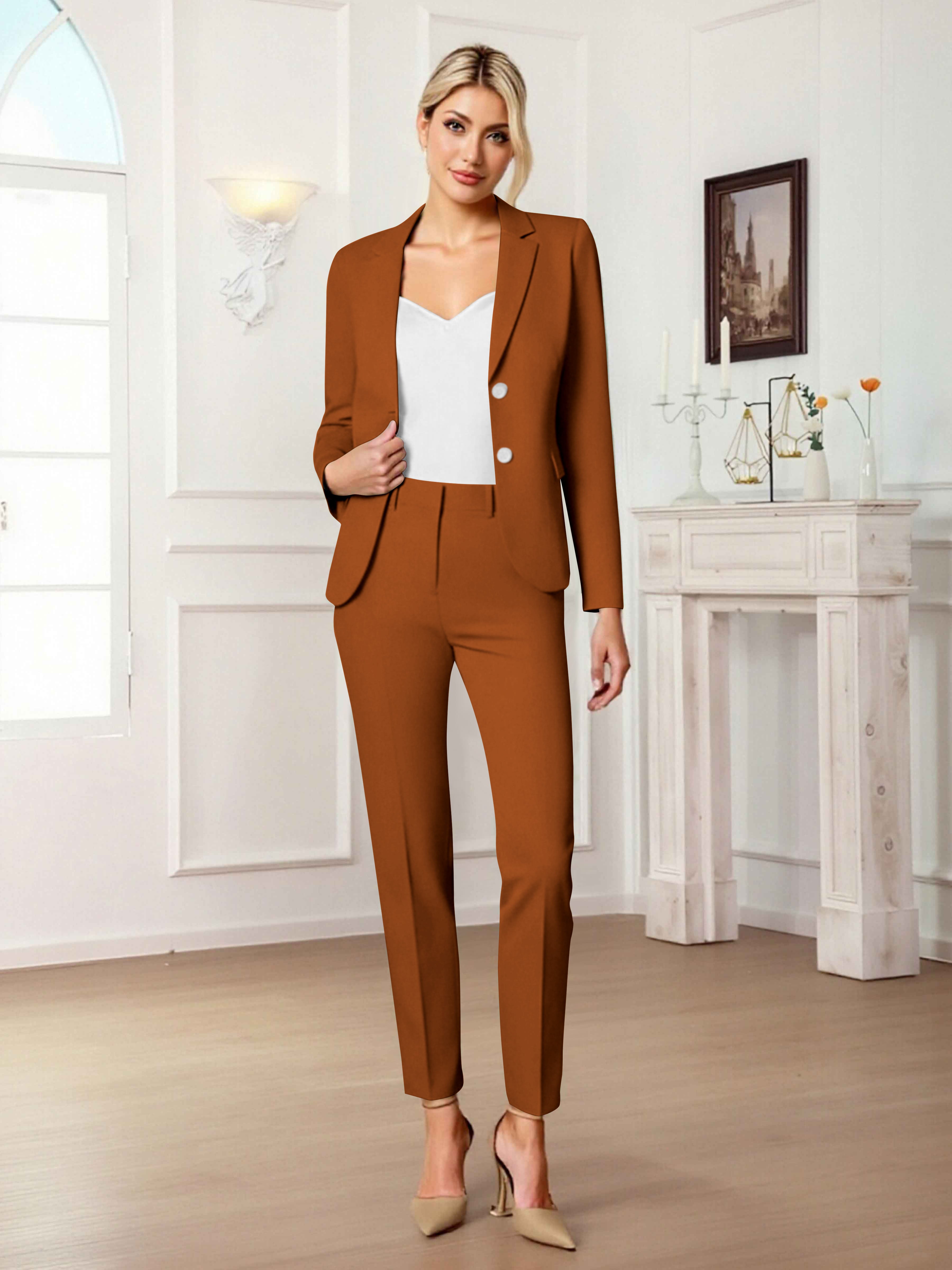 Slim Fit Women's 2 Pieces Notch Lapel Two Button Suit For Guest