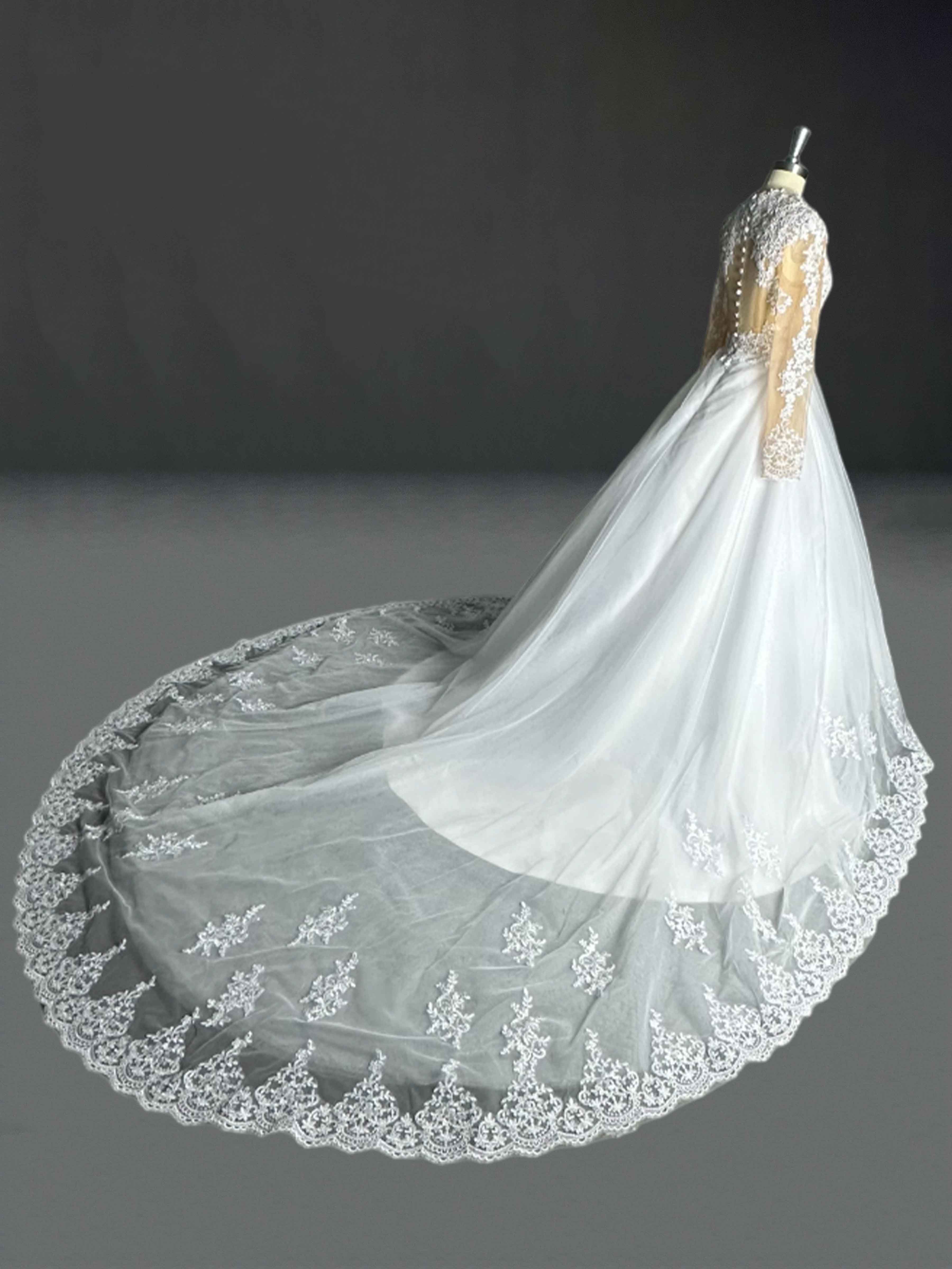 Catherine A-Line Long Sleeves Lace Court Train Wedding Dress