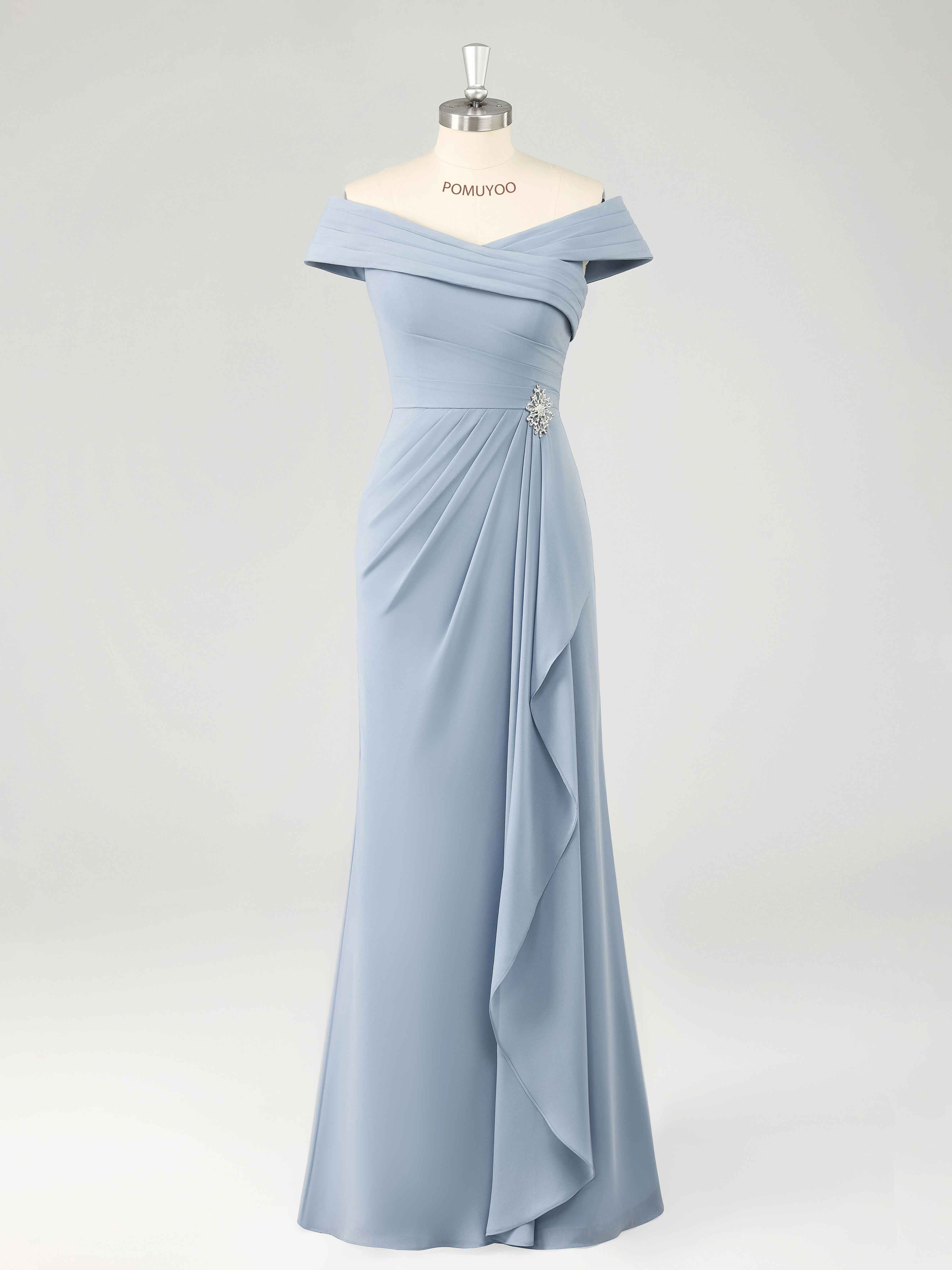 Charming Off the Shoulder Beaded Long Chiffon Mother of the Bride Dres