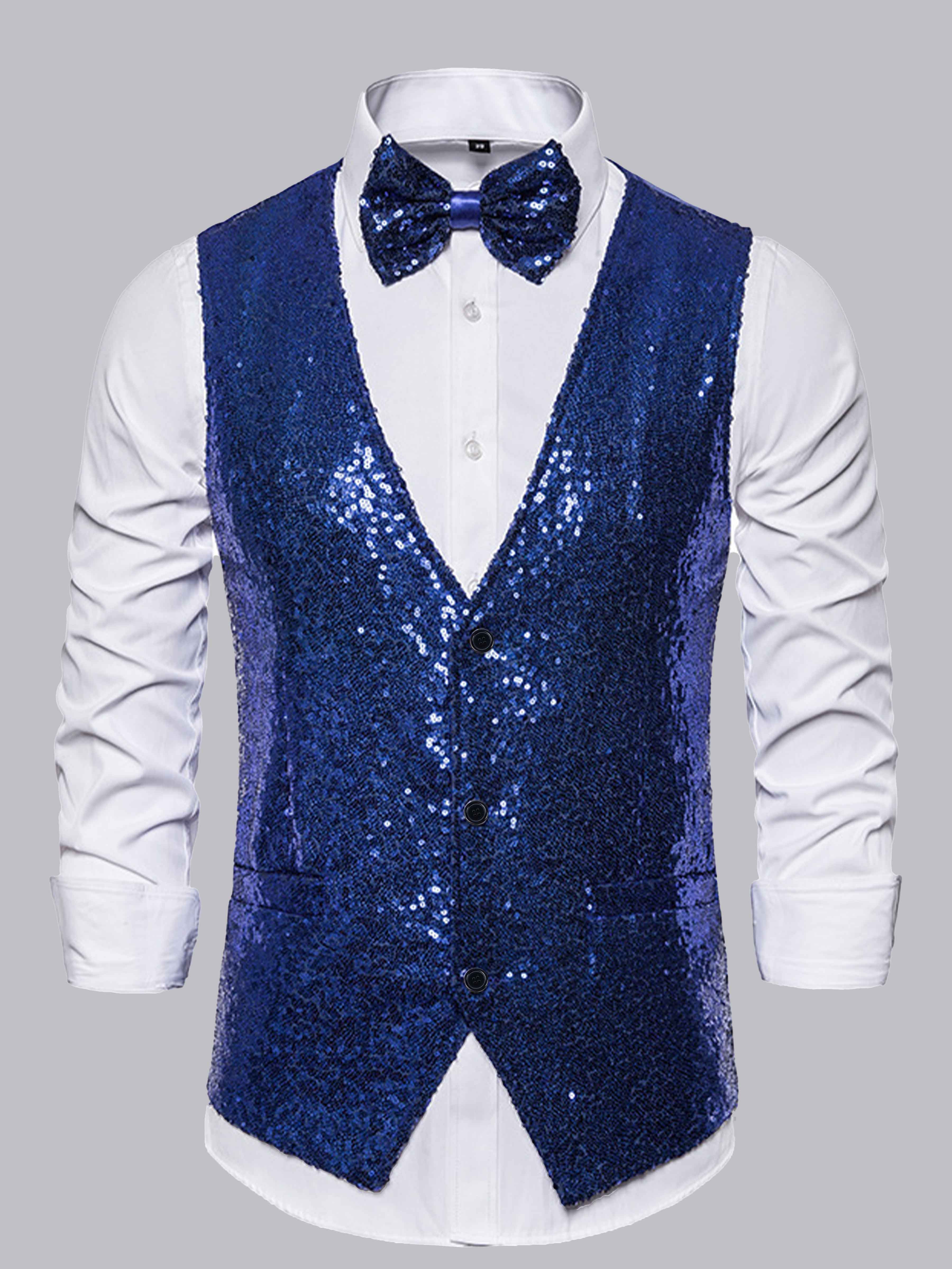 Chic Men's Sequin Single Three Buttons Vest