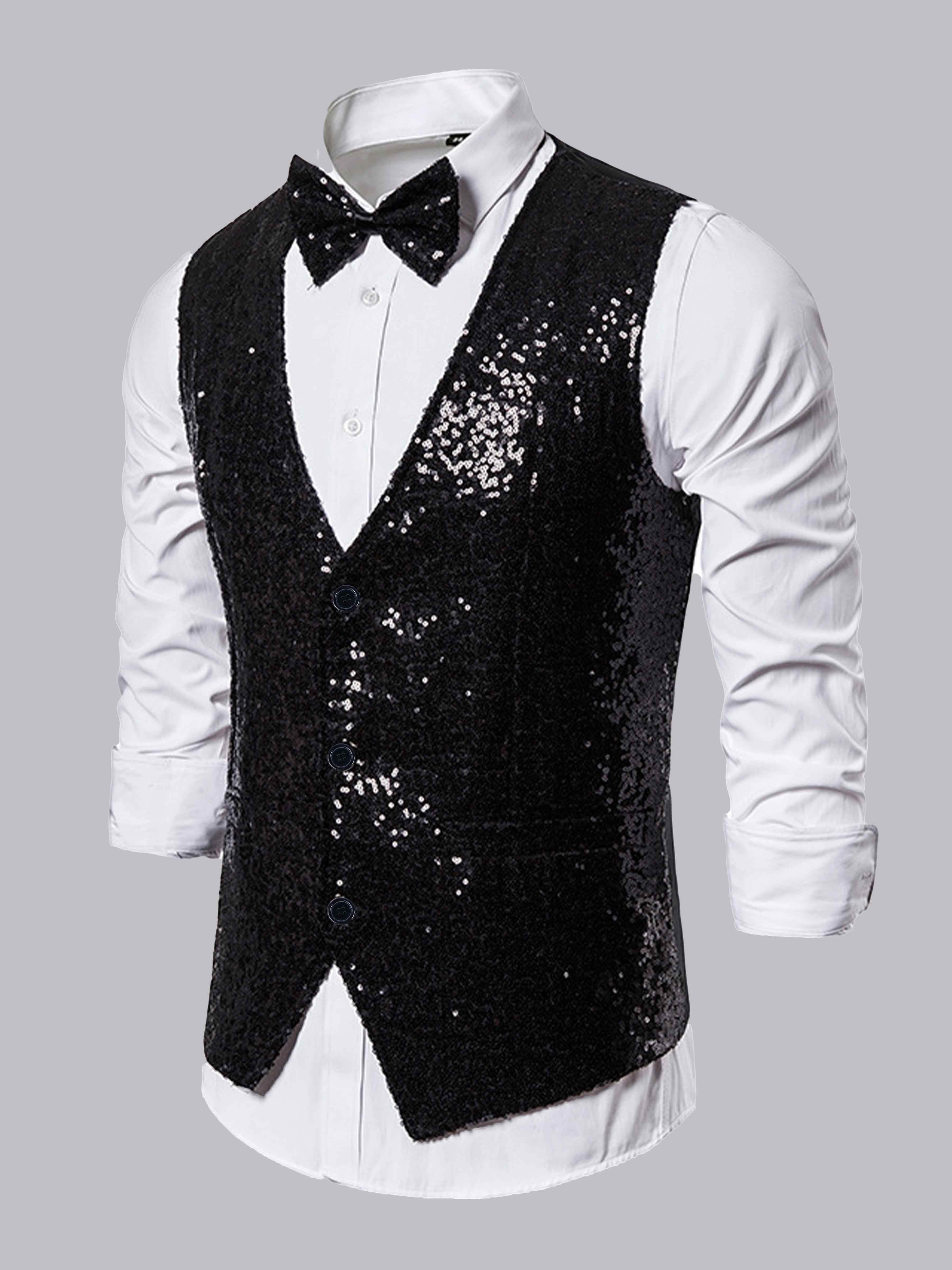 Chic Men's Sequin Single Three Buttons Vest