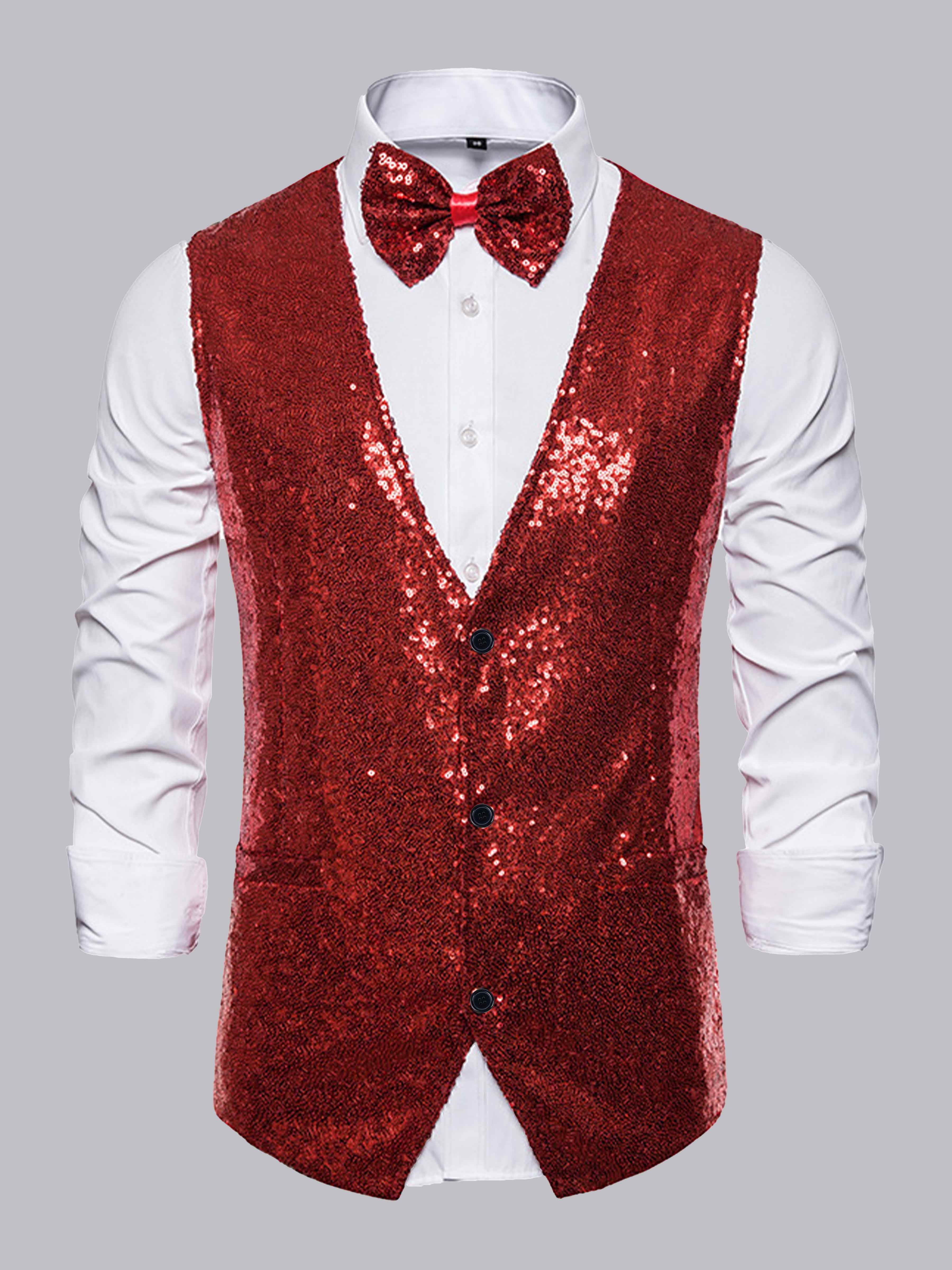 Chic Men's Sequin Single Three Buttons Vest