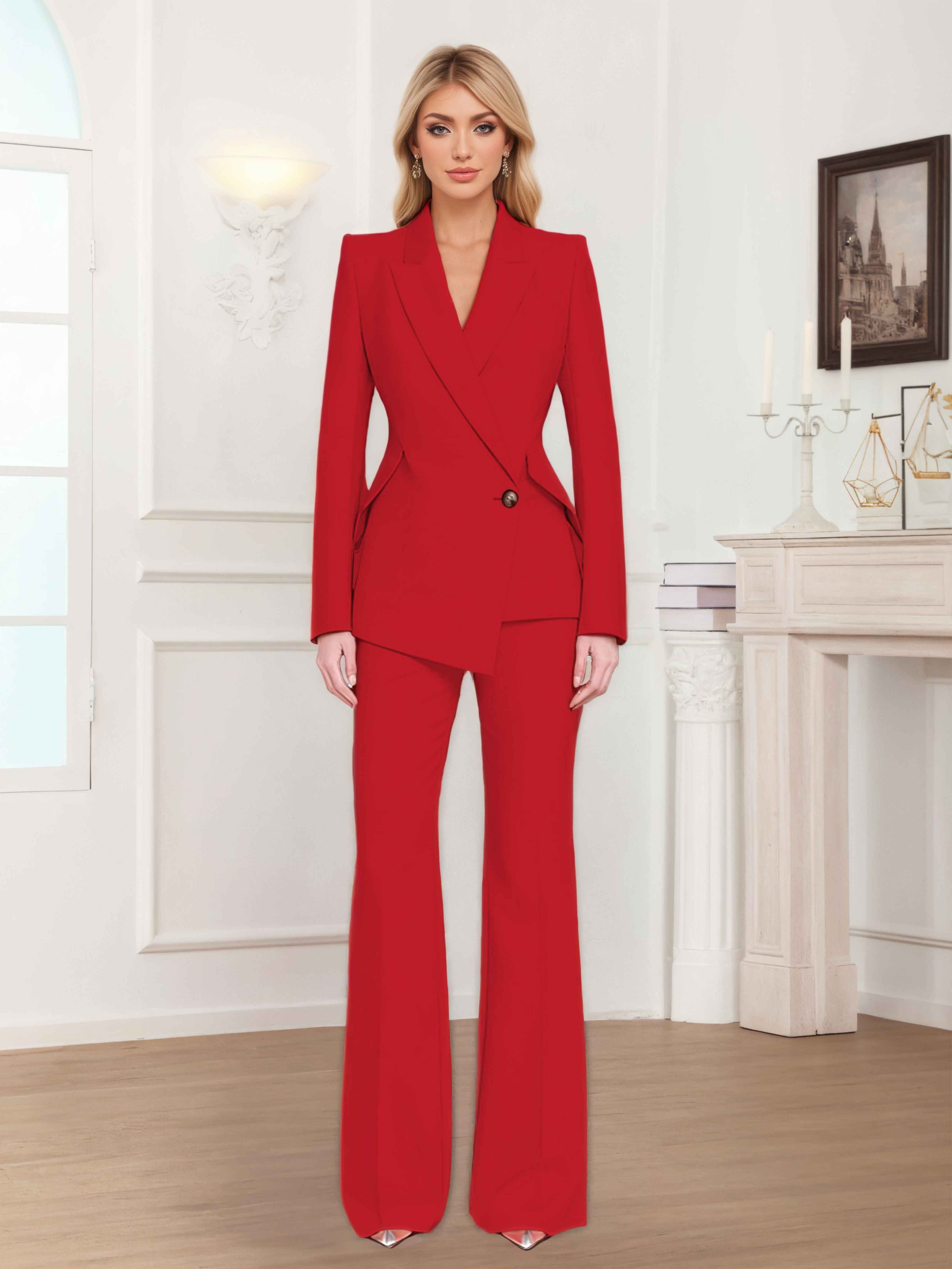 Chic Women's 2 Pieces Asymmetrical Business Casual Outfits Blazer