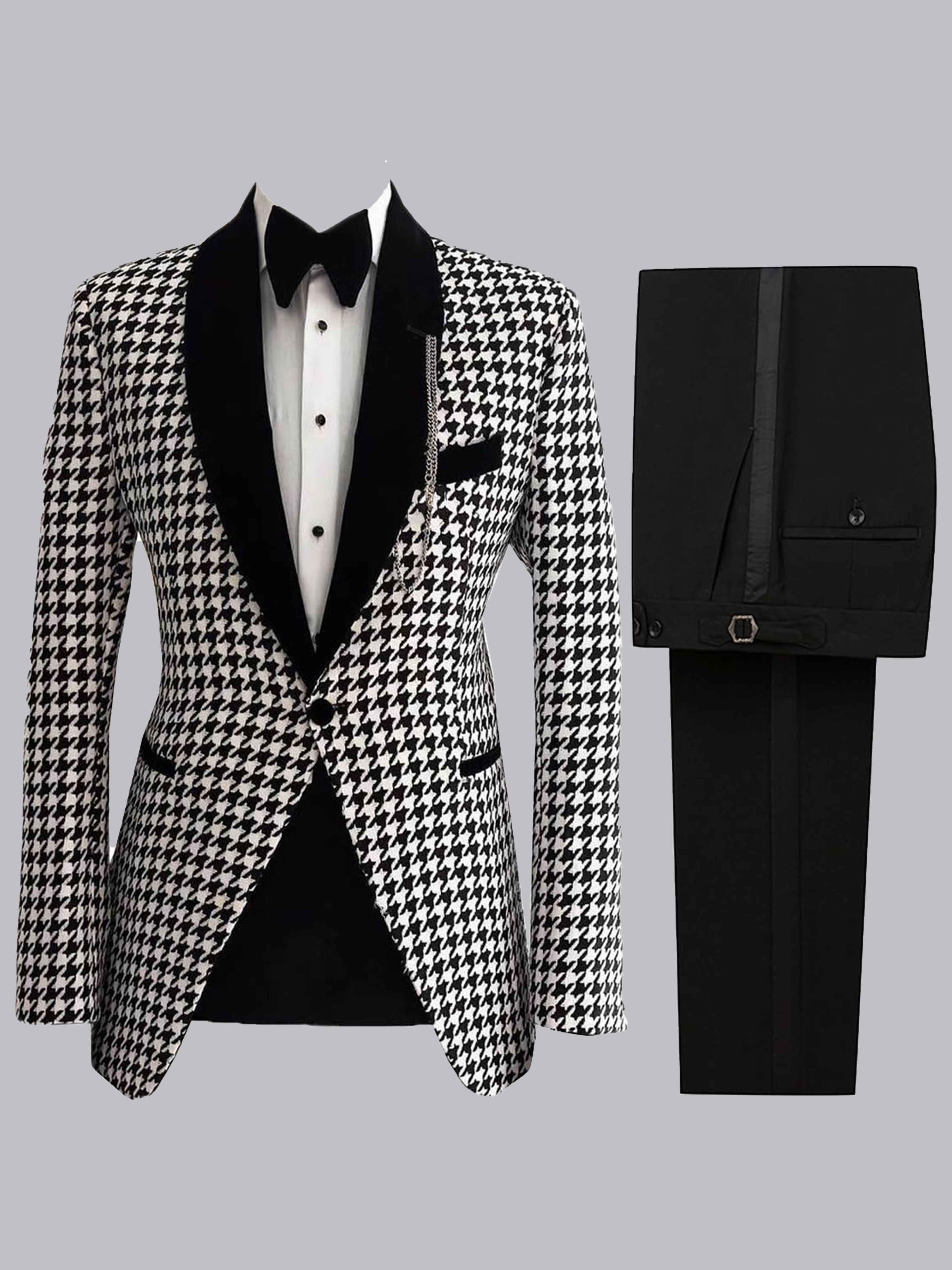 Classic Houndstooth Slim Fit Men's 2 Pieces Shawl Lapel Suit for Weddings