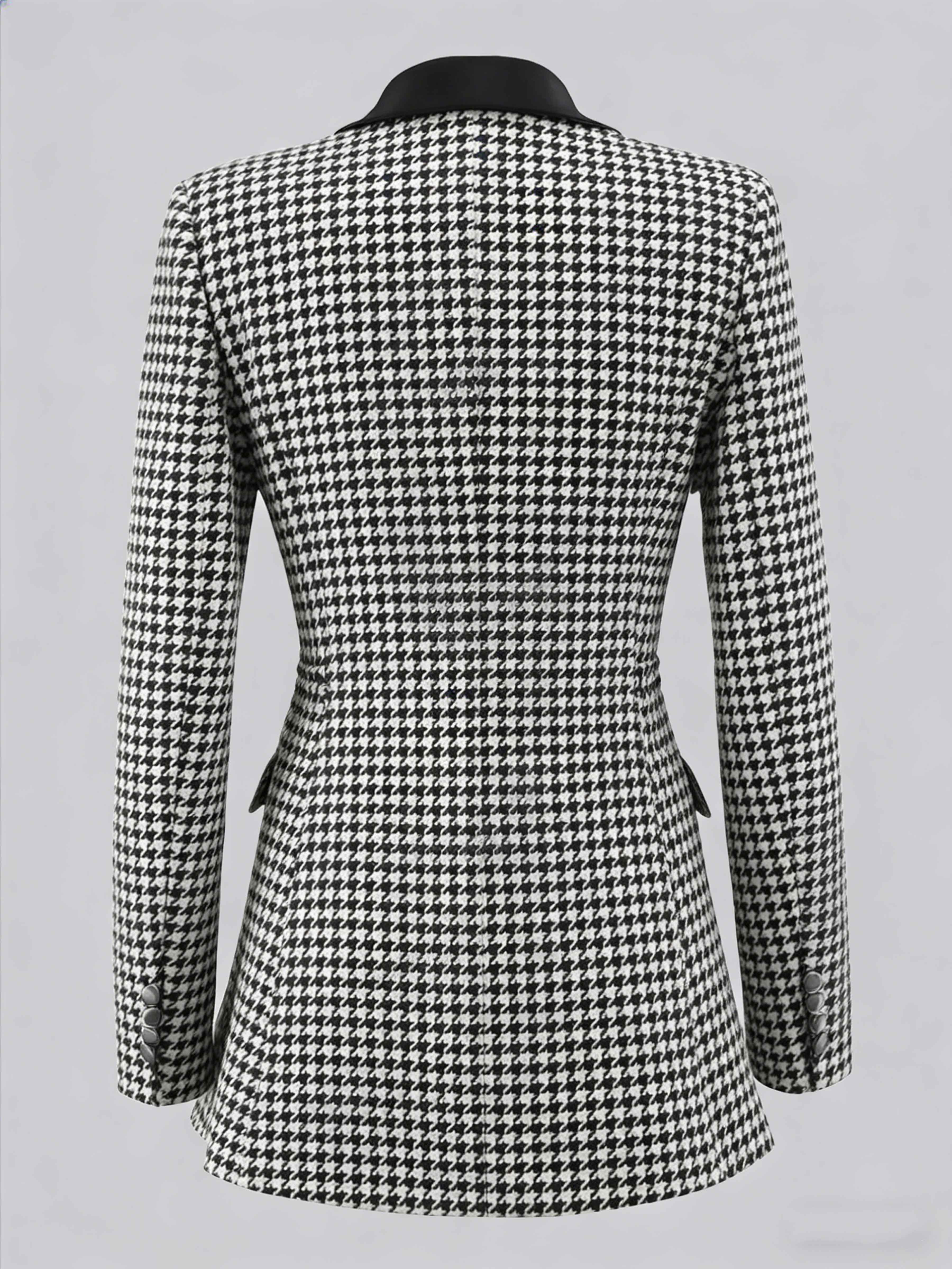 Classic Women's Houndstooth Notch Lapel Double Breasted Suit Jacket