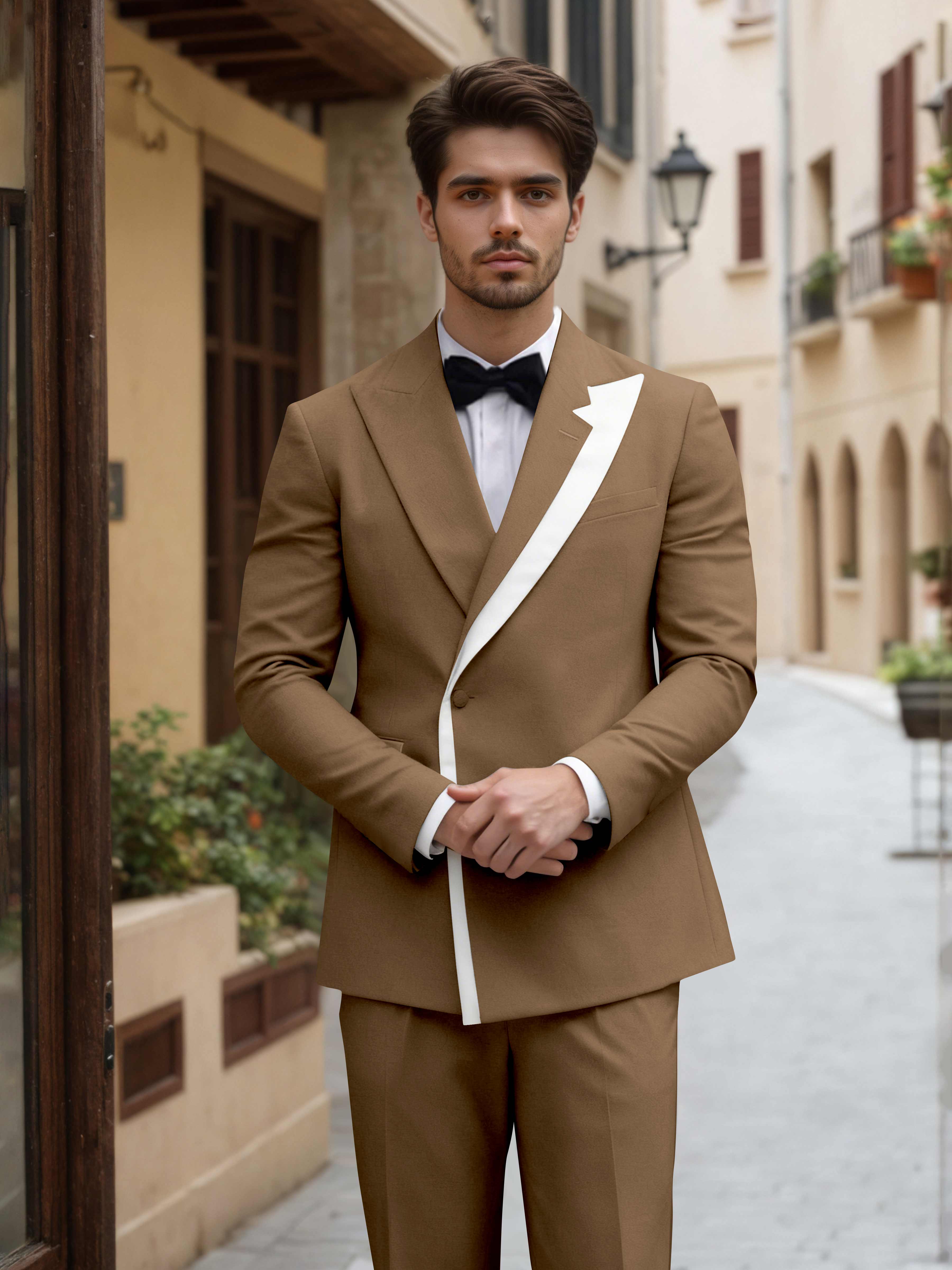 Contemporary Color Block Men's 2 Pieces Peak Lapel Suit for Groom Events