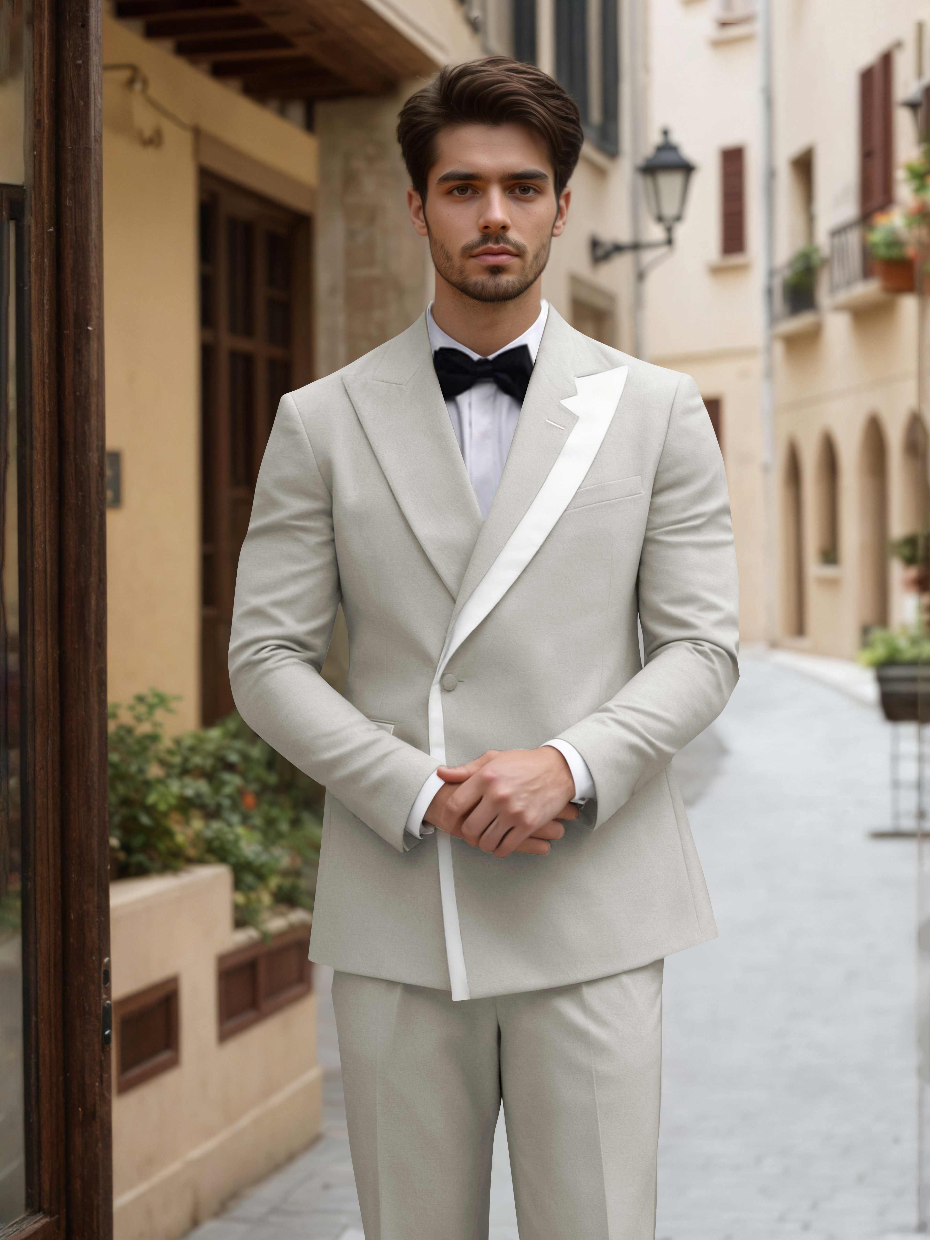Contemporary Color Block Men's 2 Pieces Peak Lapel Suit for Groom Events