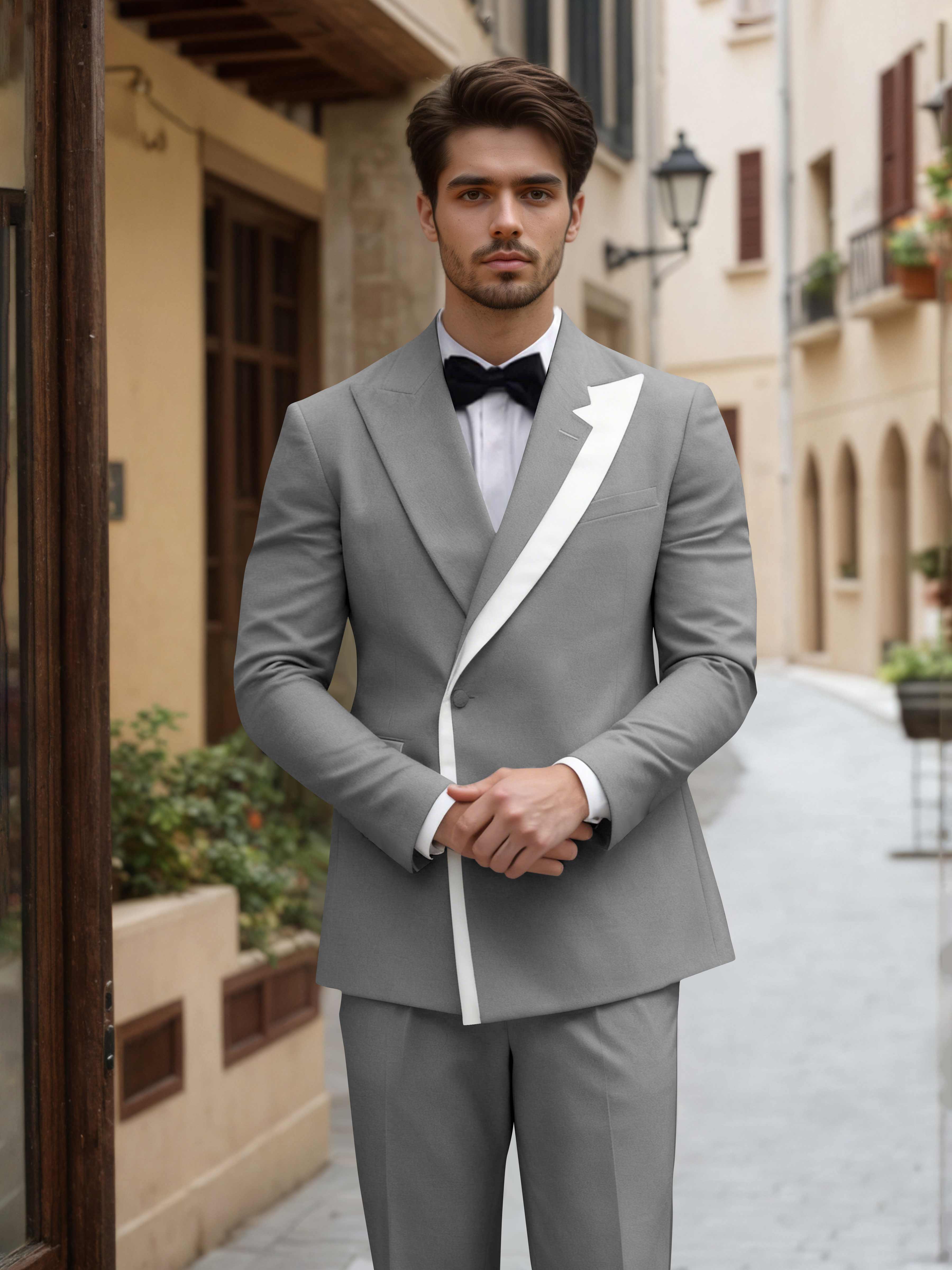Contemporary Color Block Men's 2 Pieces Peak Lapel Suit for Groom Events