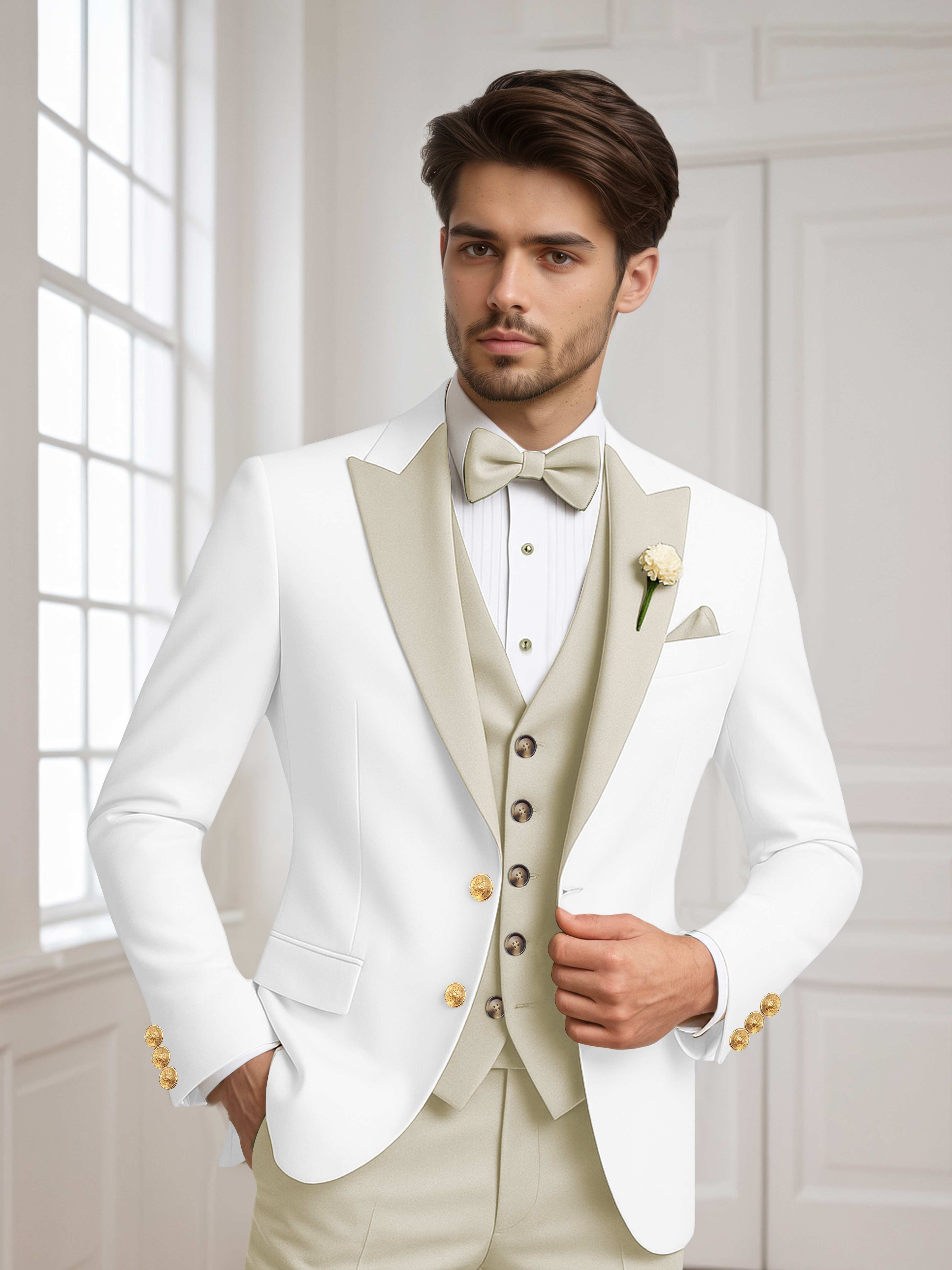 Color Block Peak Lapel Men's 2 Pieces Jacket & Vest for Groom Wedding & Prom