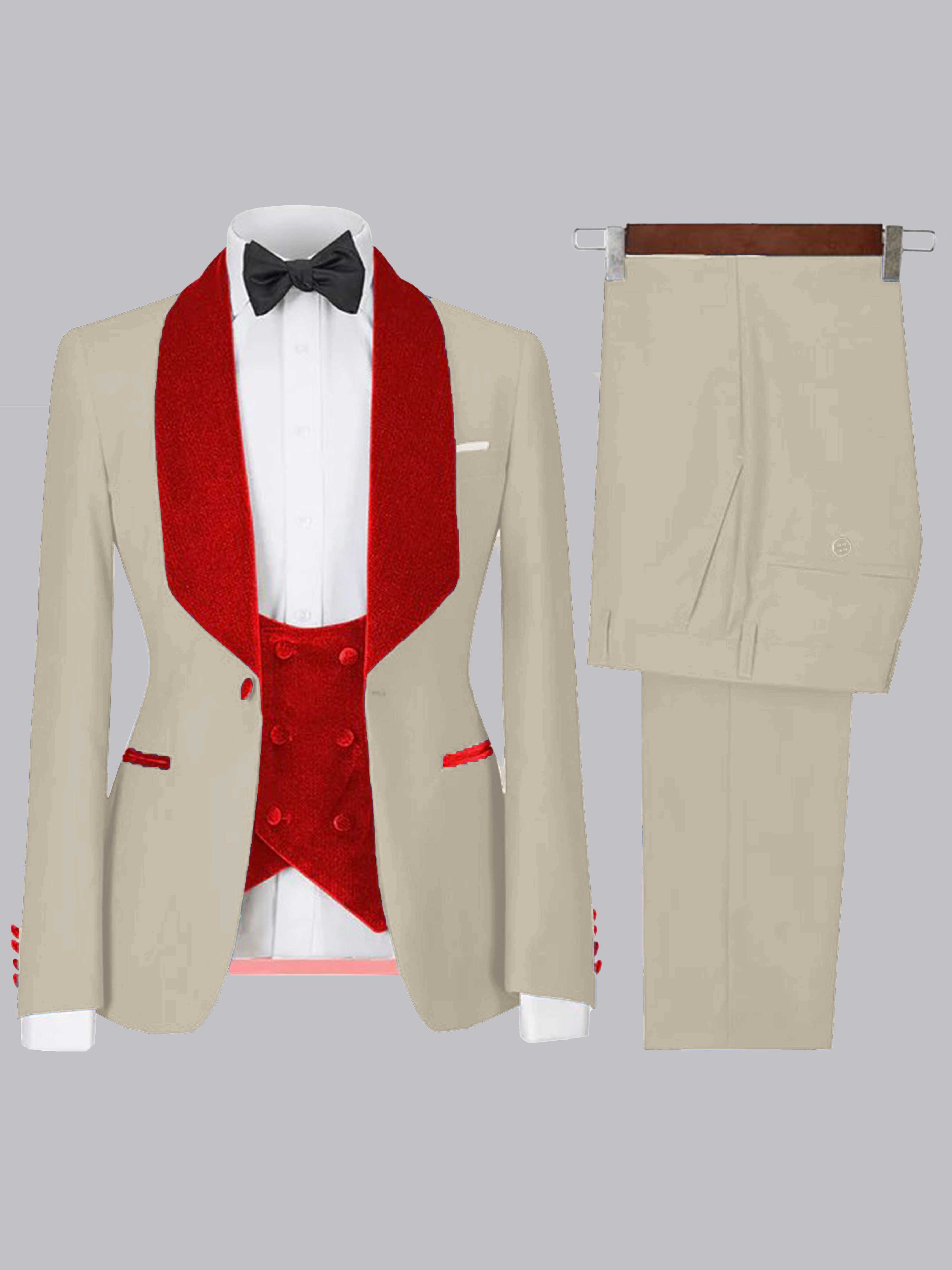 Chic 3 Pieces Men's Velvet Notch Lapel One Button Suit For Party & Wedding