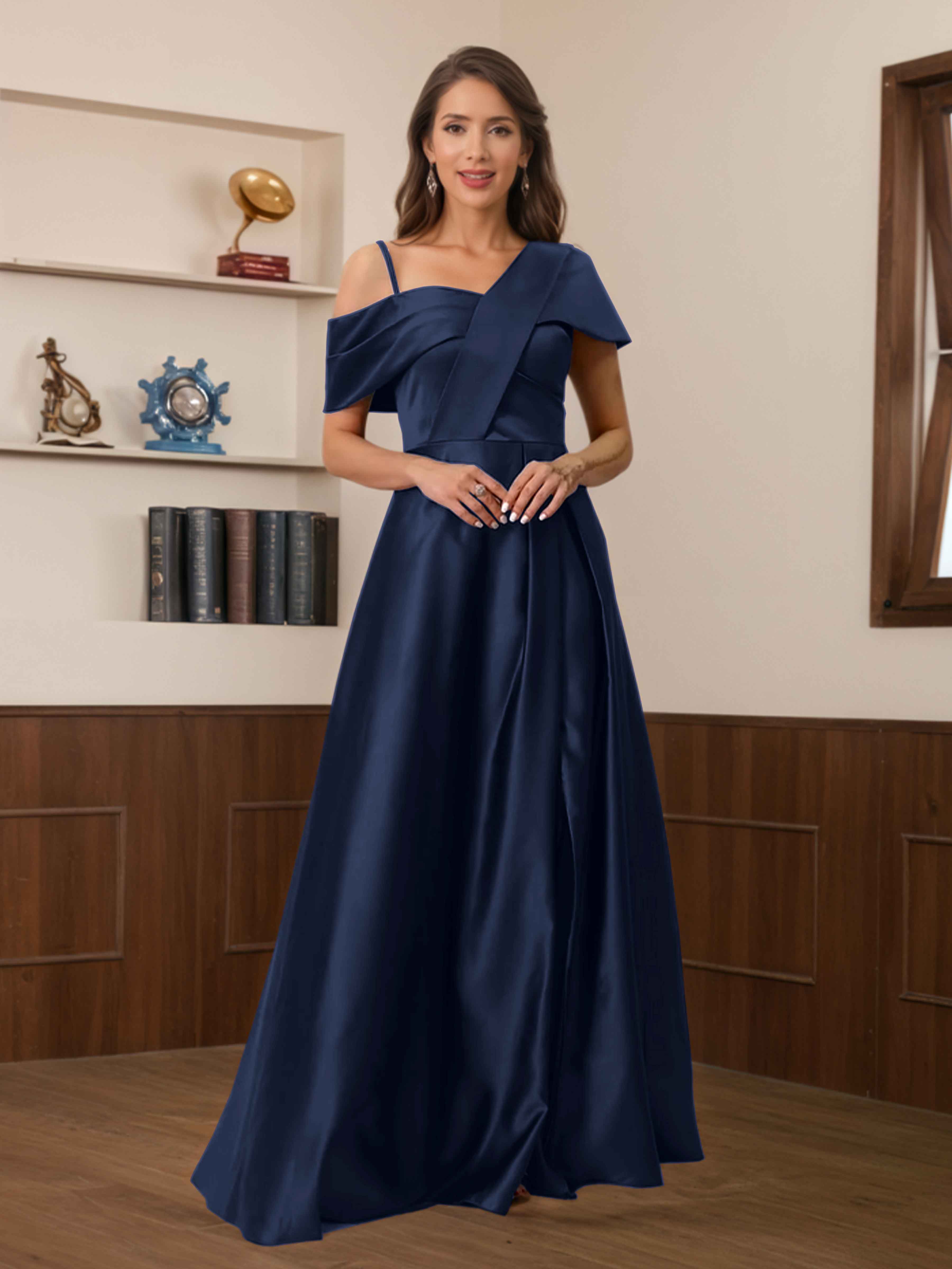 Cressa Timeless A-Line Ruched Long Satin Mother of the Bride Dresses