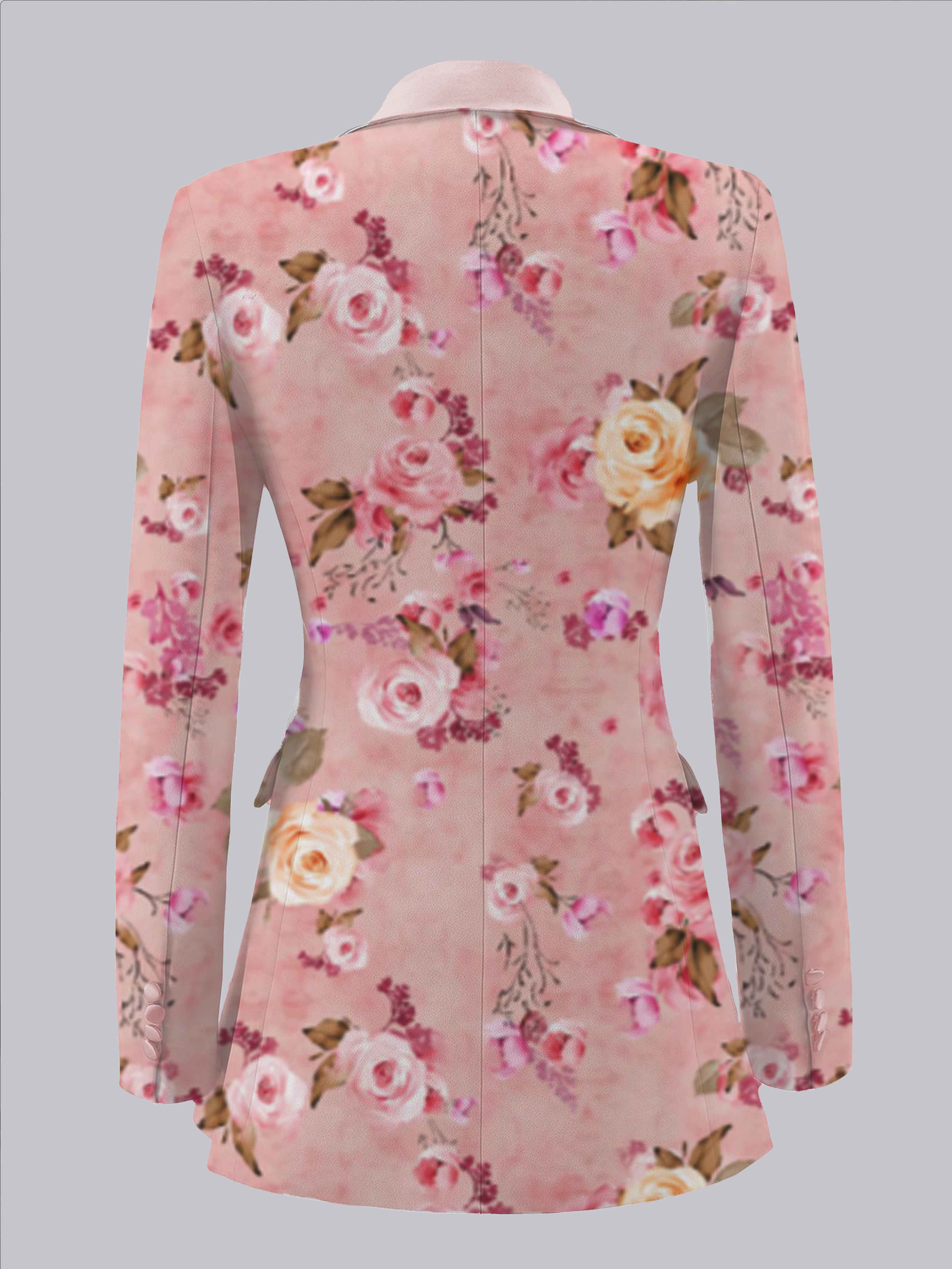 Cute Women's Notch Lapel Floral Print Casual Suit Jacket